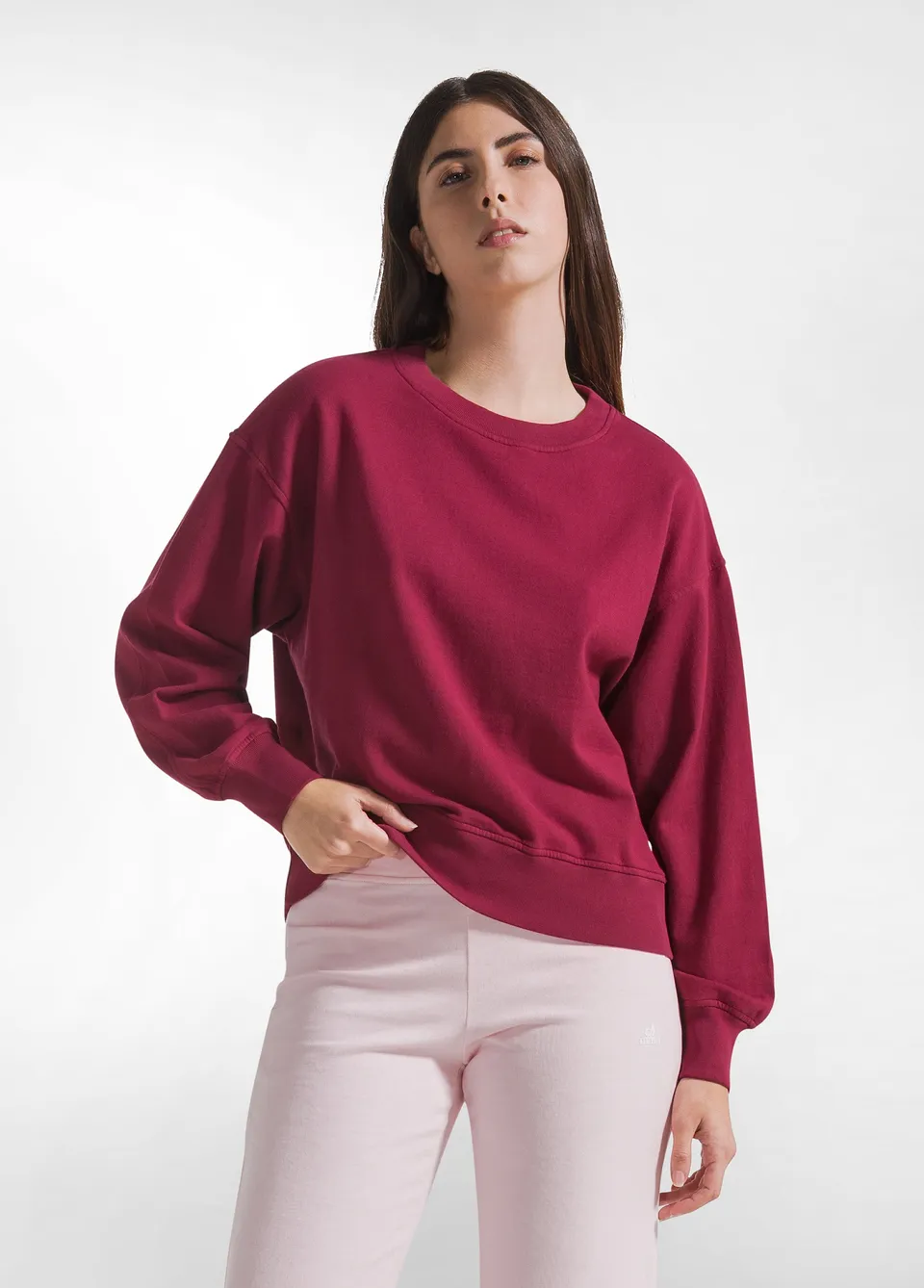 deha-felpa-girocollo-cotone-organico-d42141-rosso-donna image 1