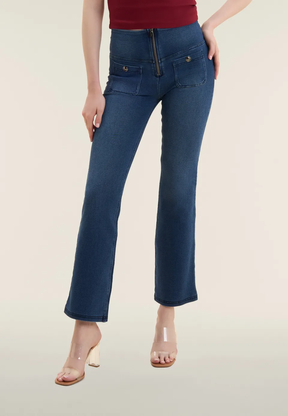freddy-wr-up-pantaloni-bootcut-vita-alta-in-denim-satinato image 1
