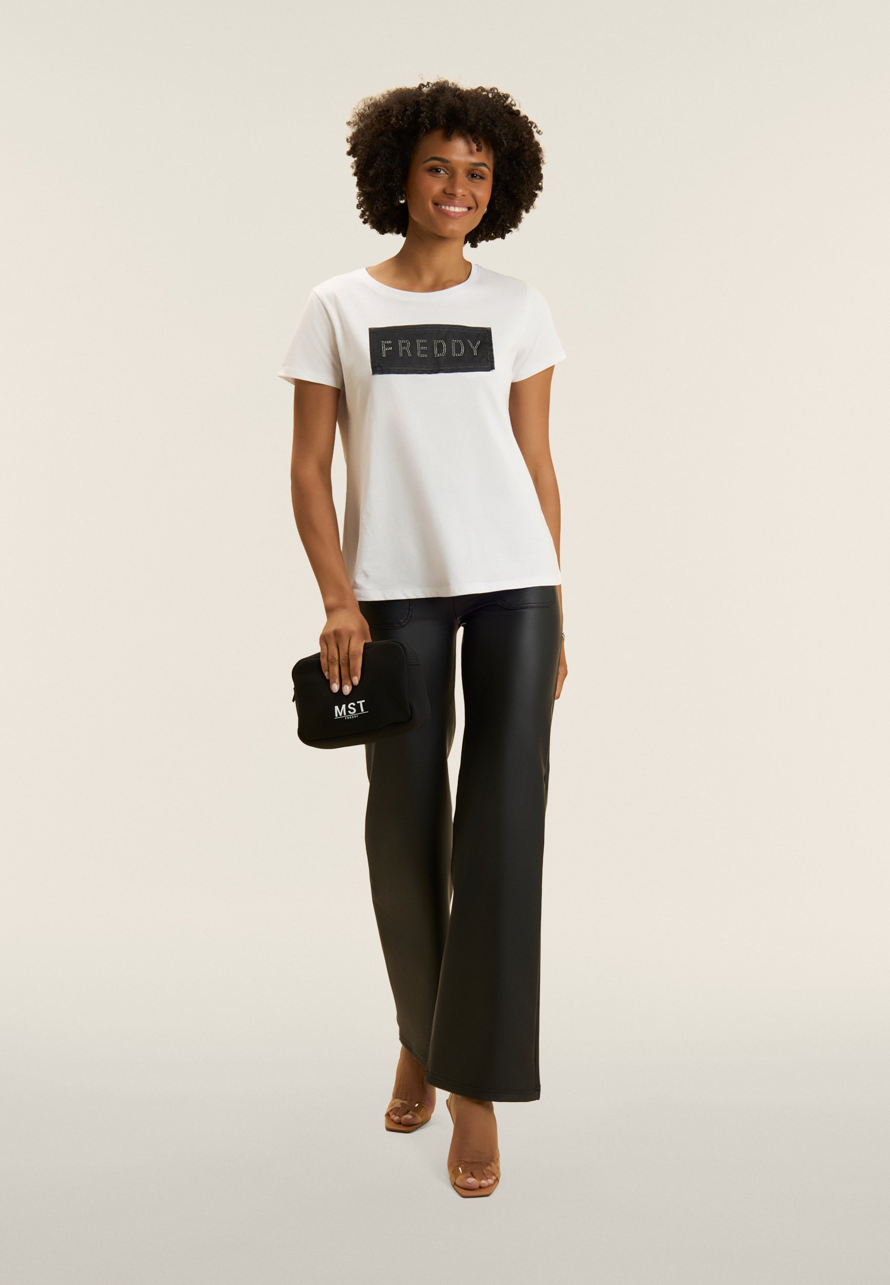 freddy-t-shirt-donna-cotone-supima-con-strass-e-inserto-mesh image 2