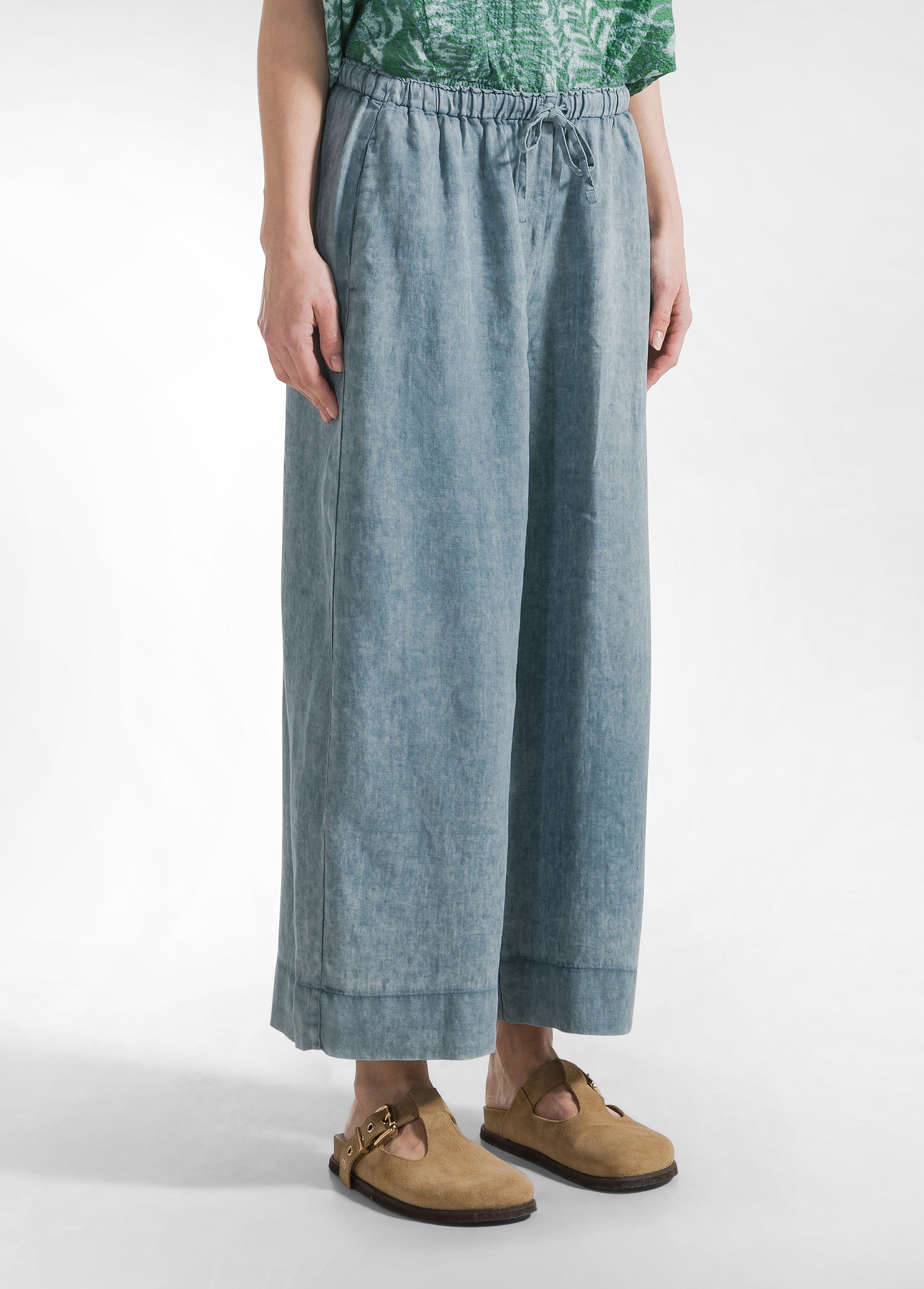 deha-pantalone-cropped-in-lino-effetto-sfumato-blu image 2