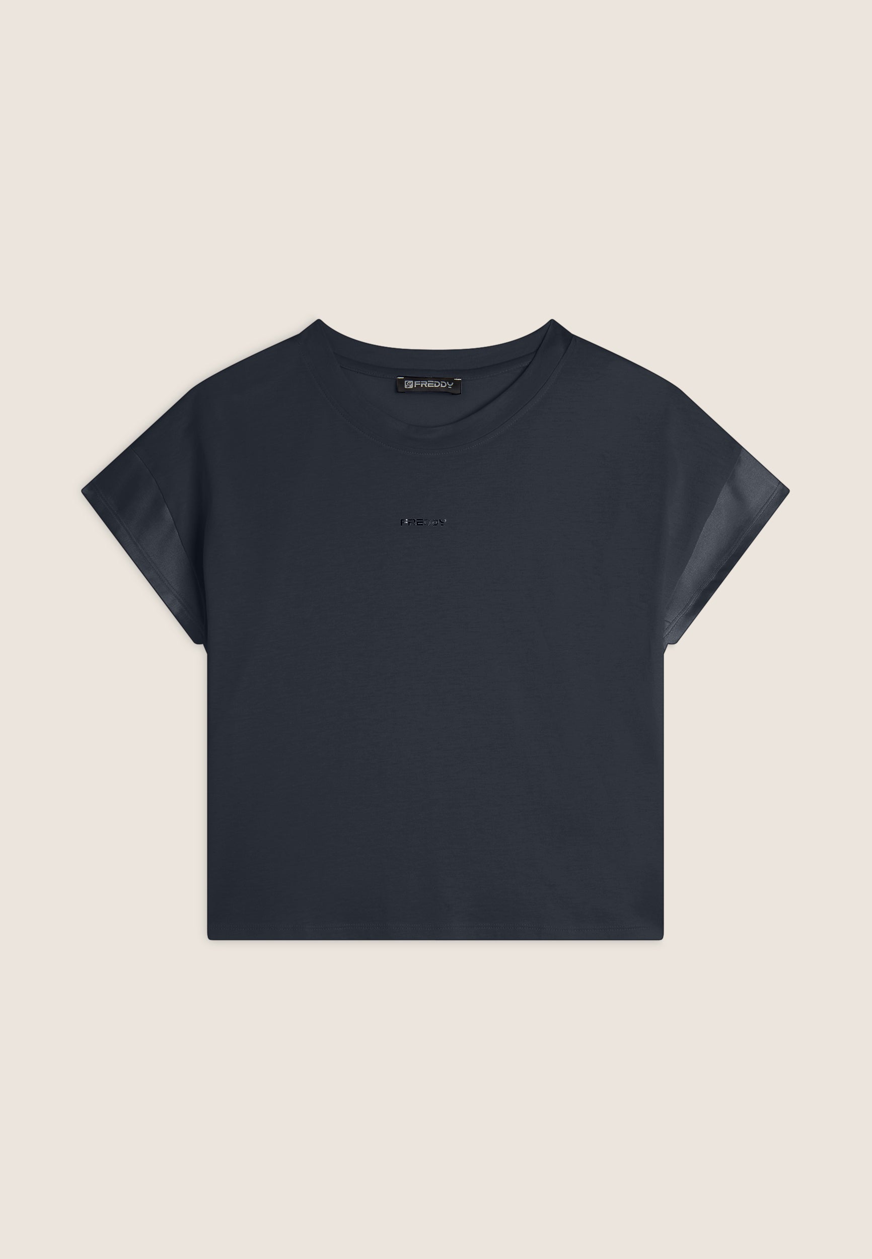 freddy-t-shirt-corta-cropped-jersey-con-maniche-effetto-seta-donna image 8