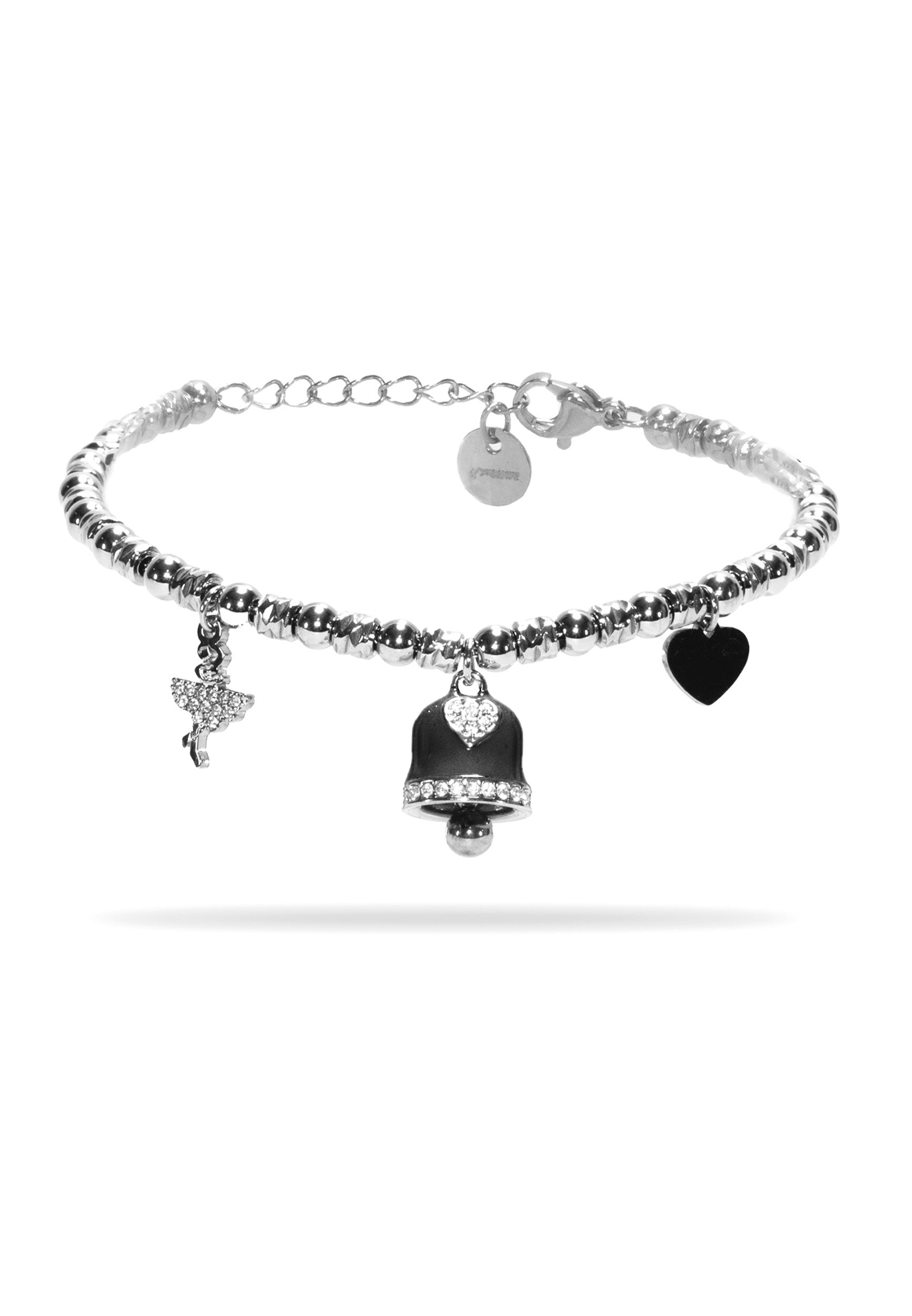 freddy-bracciale-in-acciaio-silver-a-sfere-con-charms-nero-e-strass image 1