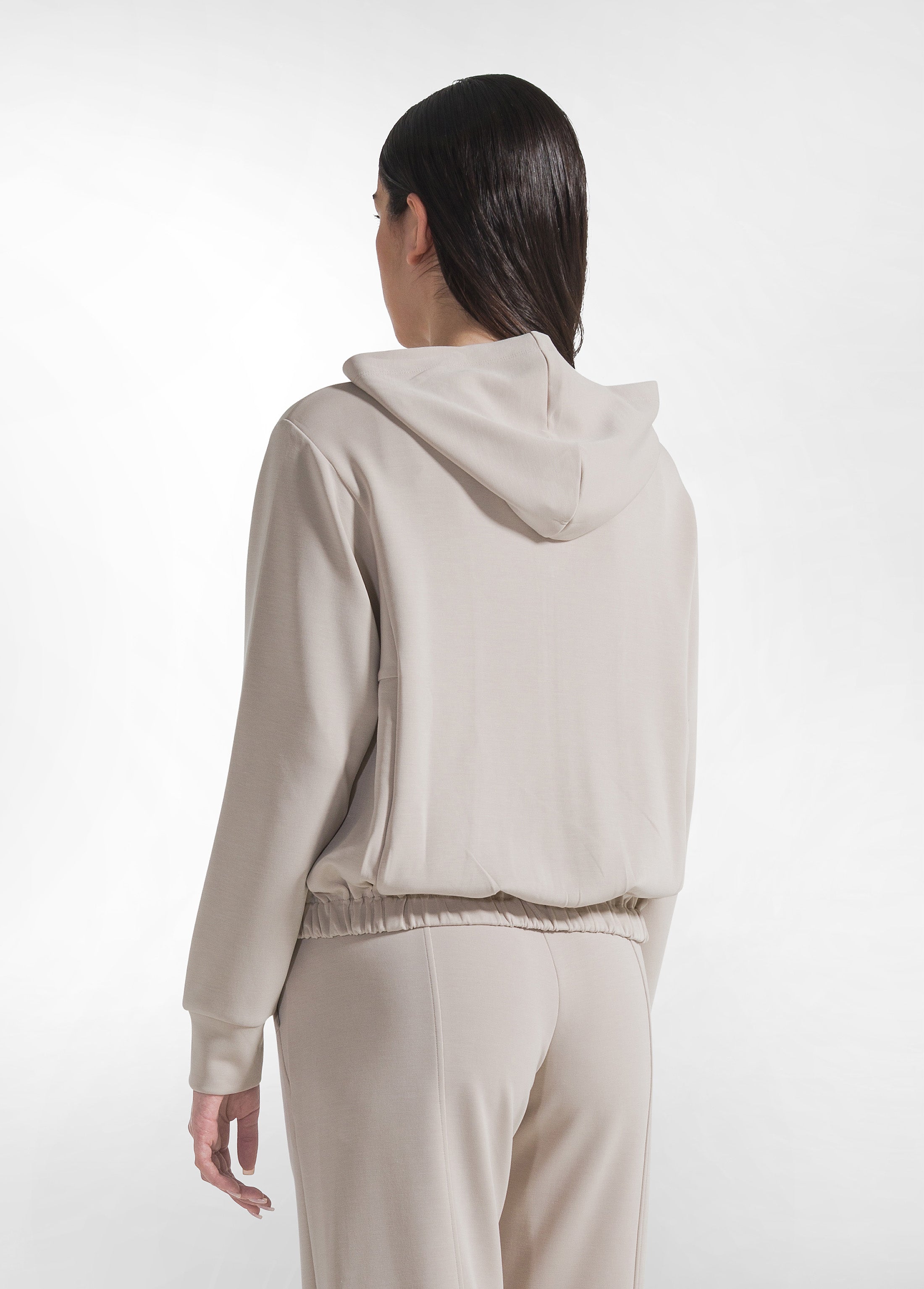 deha-felpa-soft-touch-zip-cappuccio-d22000-beige-donna image 2