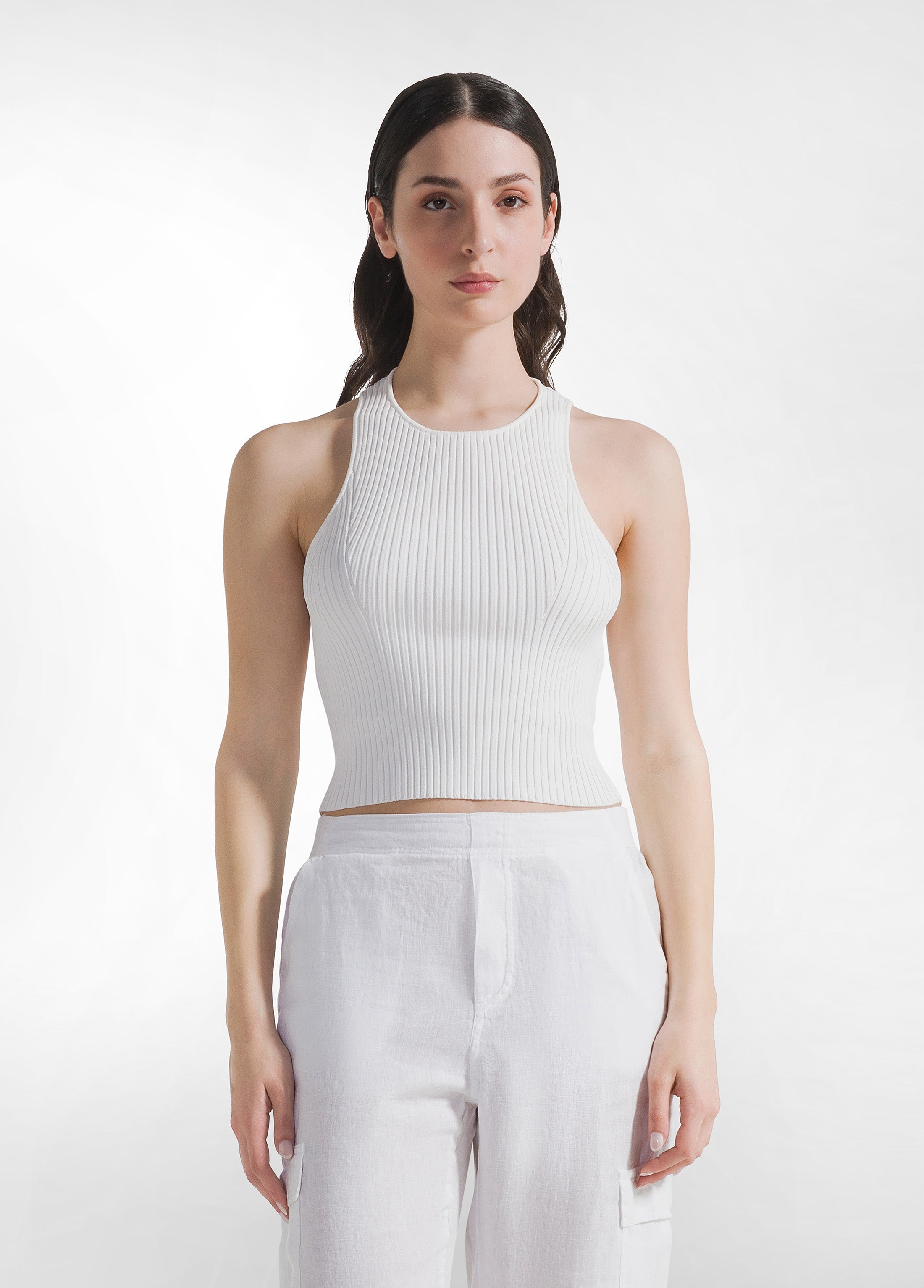 deha-top-a-coste-in-maglia-di-rayon-bianco-scollo-halter image 1