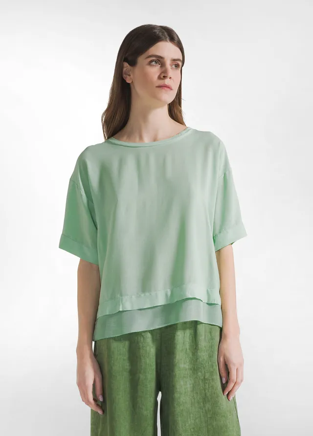 deha-d22341-blusa-in-mussola-di-viscosa-verde image 1