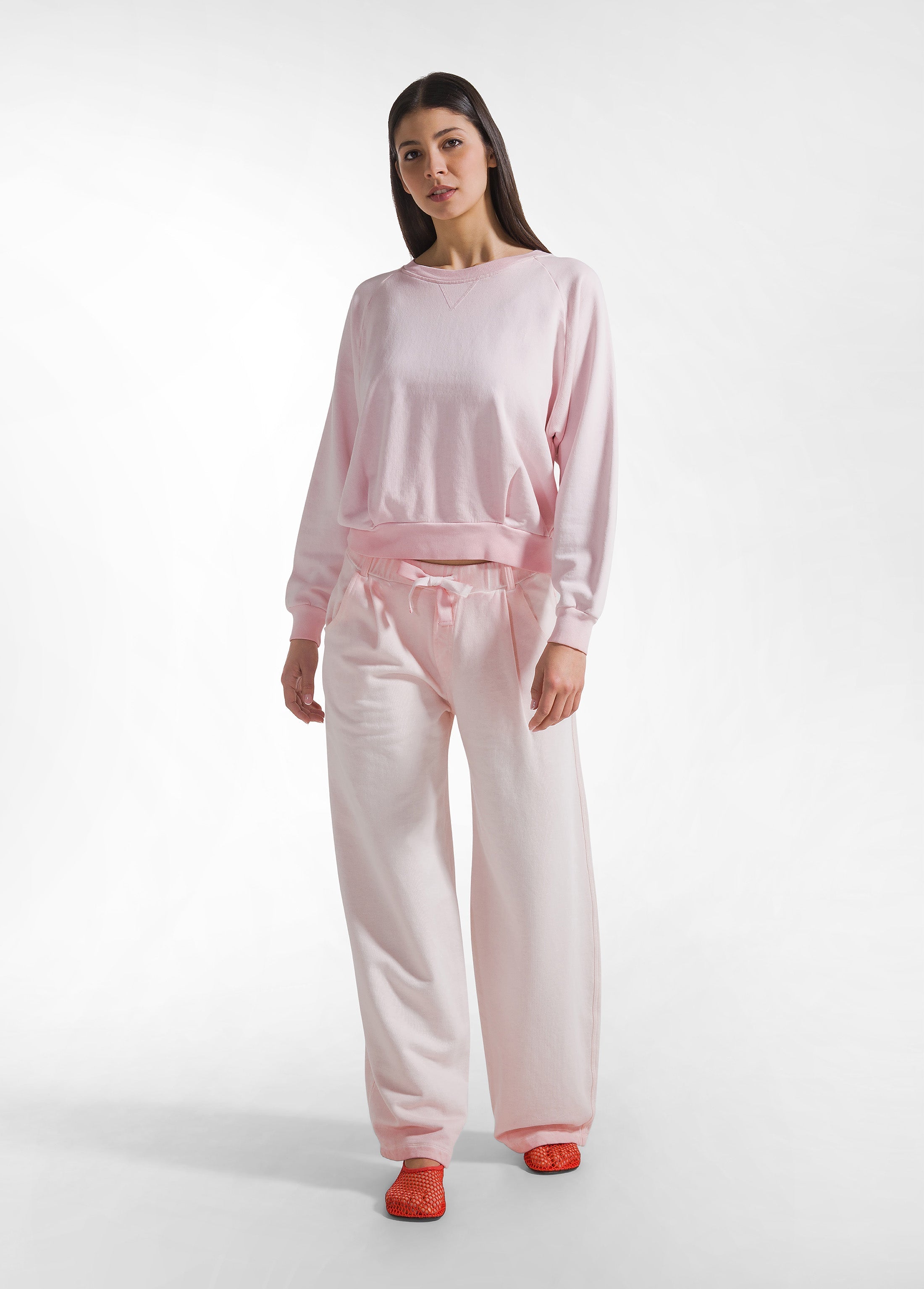 deha-completo-felpa-girocollo-e-pantaloni-wide-leg-effetto-sfumato-rosa image 1