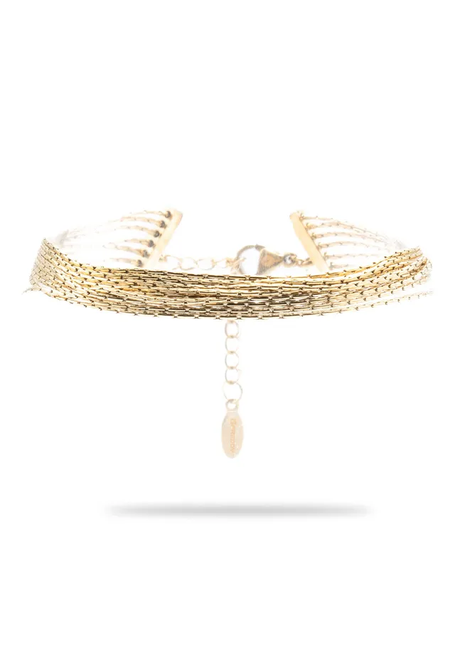 bracciale-multi-filo-in-acciaio-dorato-con-catena-a-spiga image 1