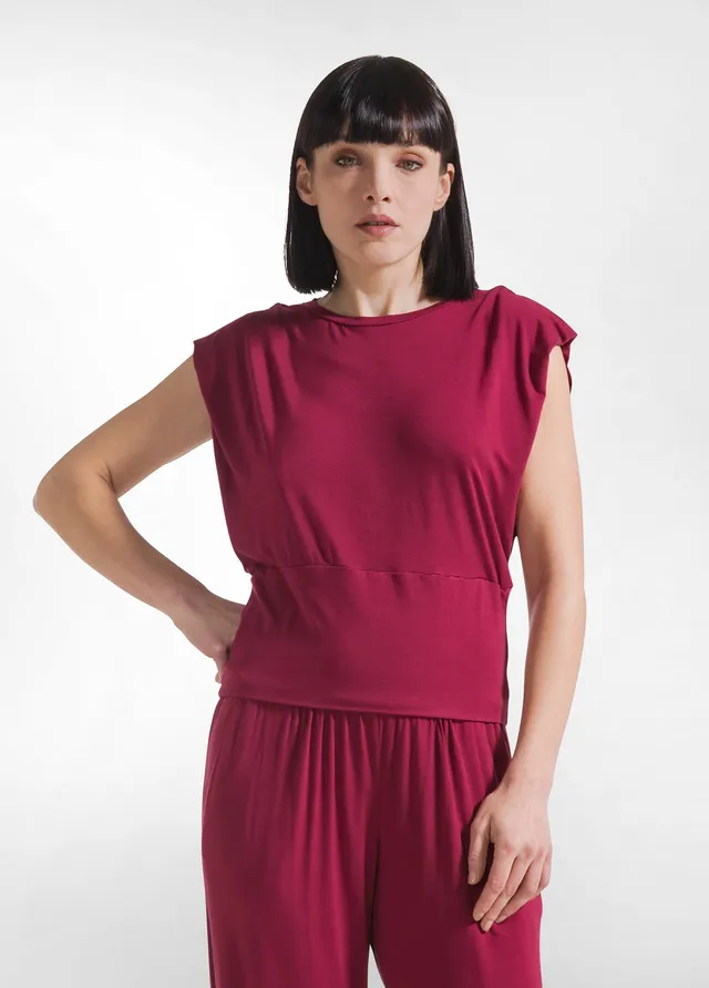 deha-d42280-t-shirt-viscosa-ecovero-rosso-con-dettaglio-laterale image 1