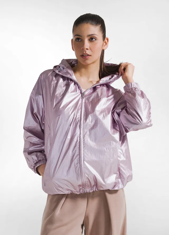 deha-d42432-giacca-sportiva-con-cappuccio-rosa-nylon-metallico image 1