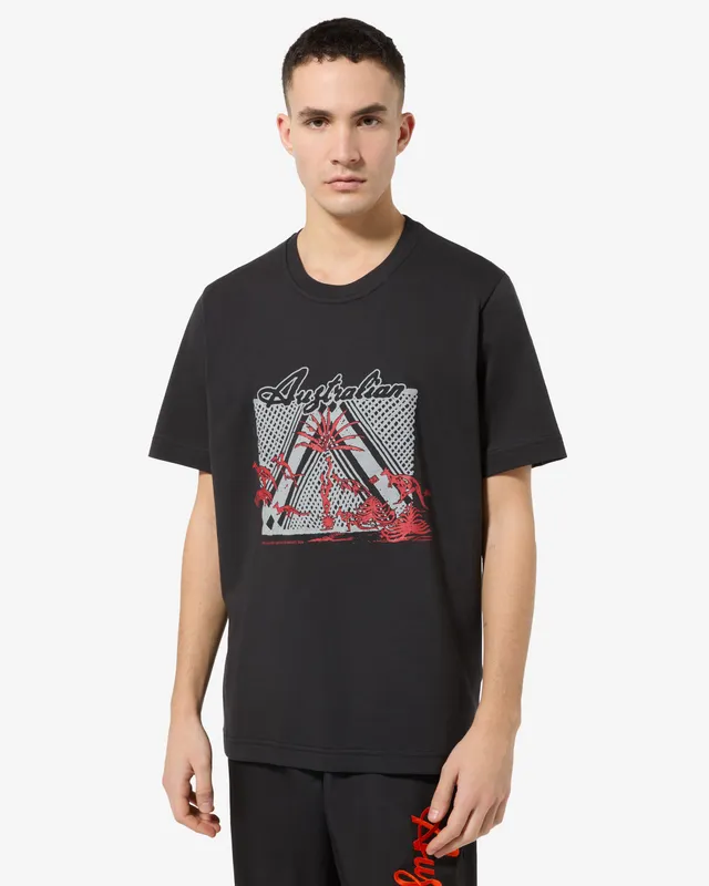 australian-ethnic-t-shirt-maglietta-cotone-nera-stampa-petto image 1