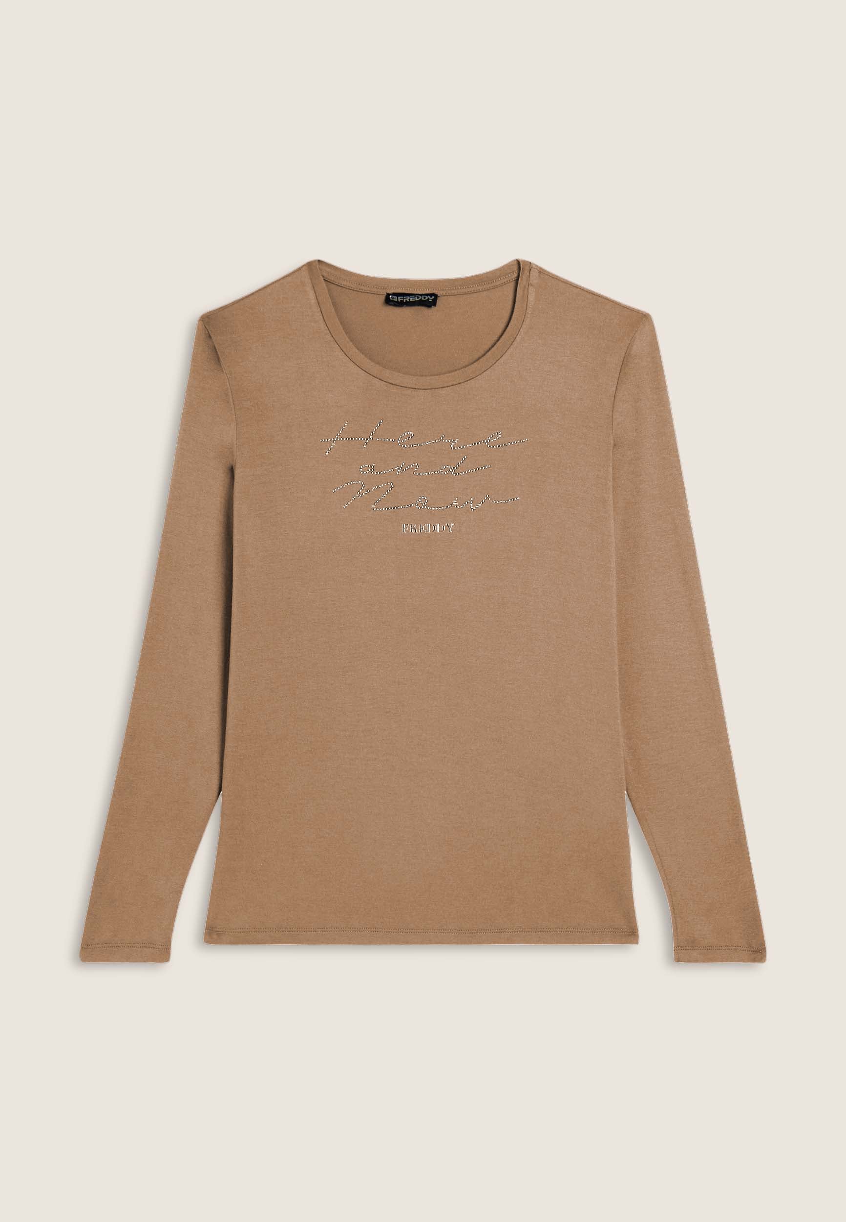 freddy-t-shirt-donna-manica-lunga-con-scritta-here-and-now-in-strass image 8