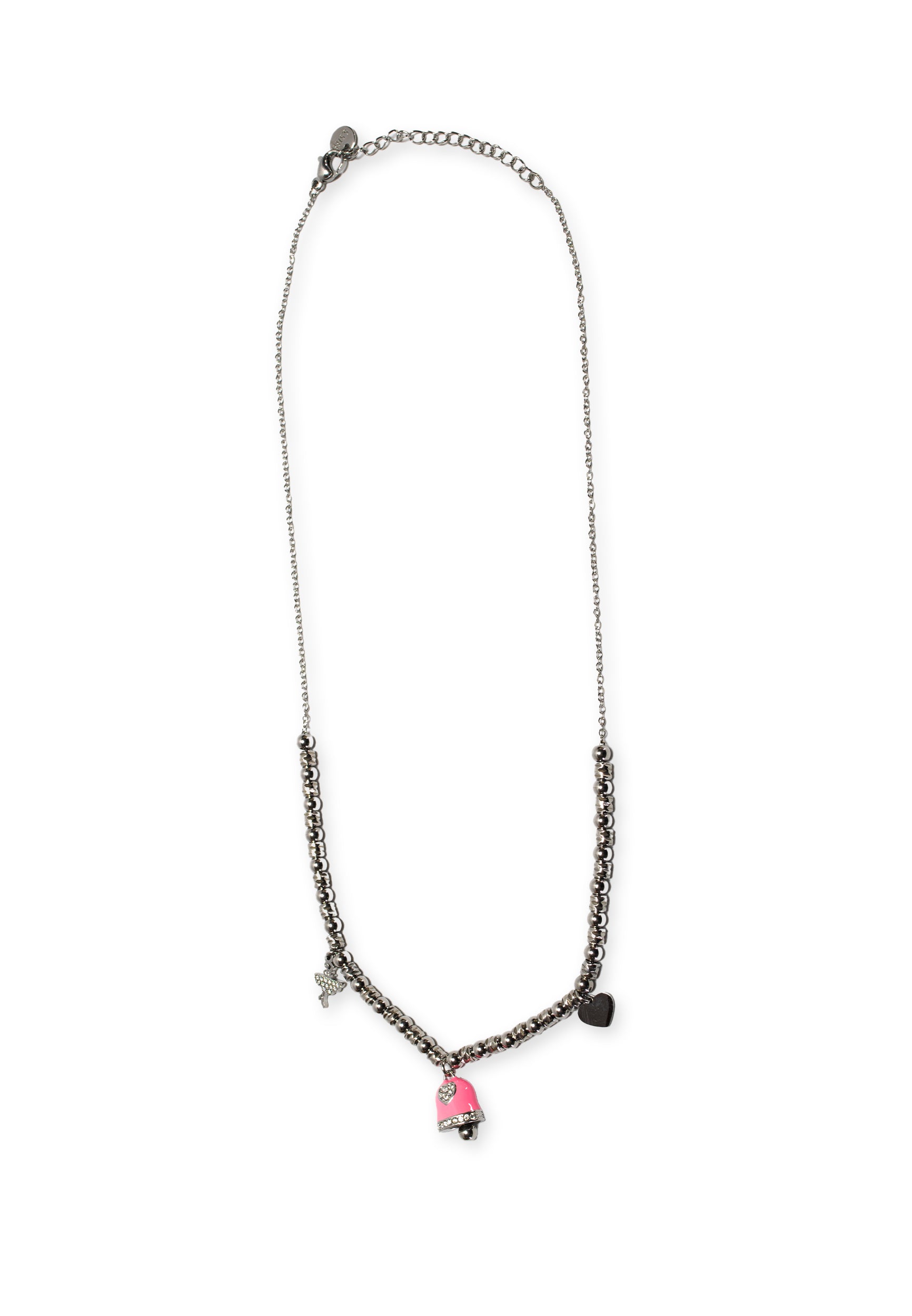 freddy-collana-acciaio-silver-a-sfere-con-charms-rosa-e-strass image 1