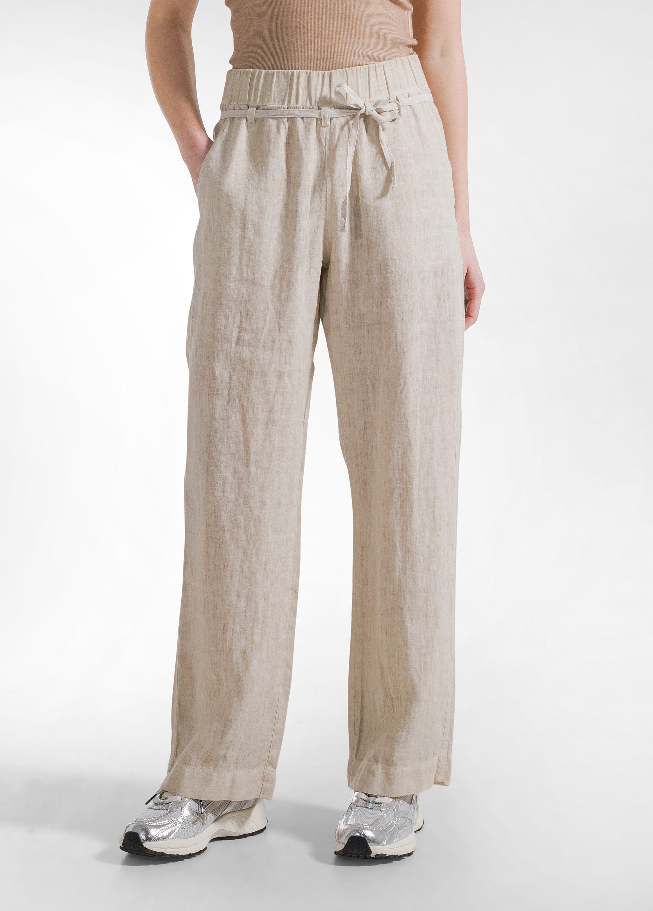 deha-pantaloni-dritti-in-lino-effetto-sfumato-beige image 2