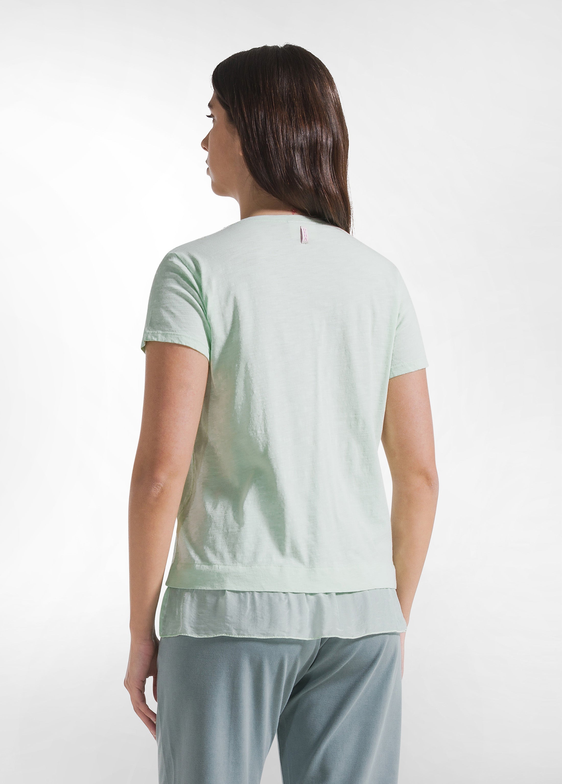 deha-d42492-t-shirt-in-cotone-con-dettagli-in-seta-verde image 2