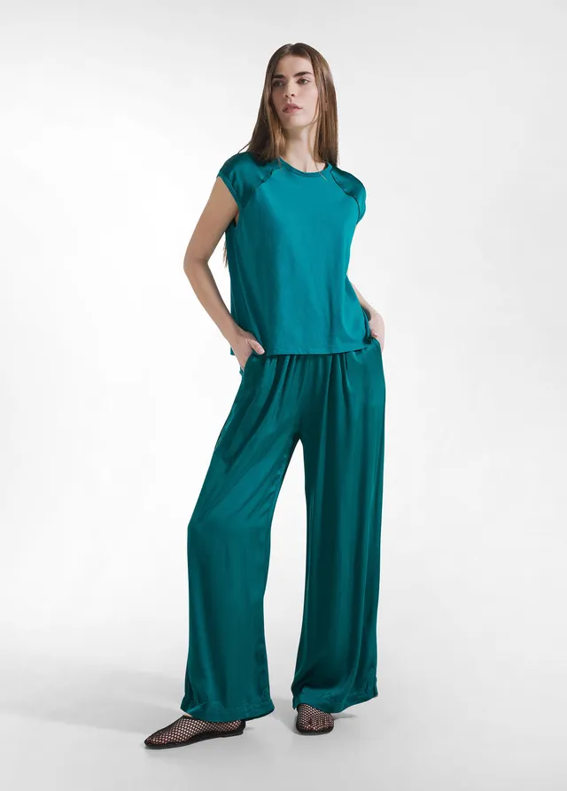 deha-d42445-pantaloni-palazzo-in-satin-verde image 1