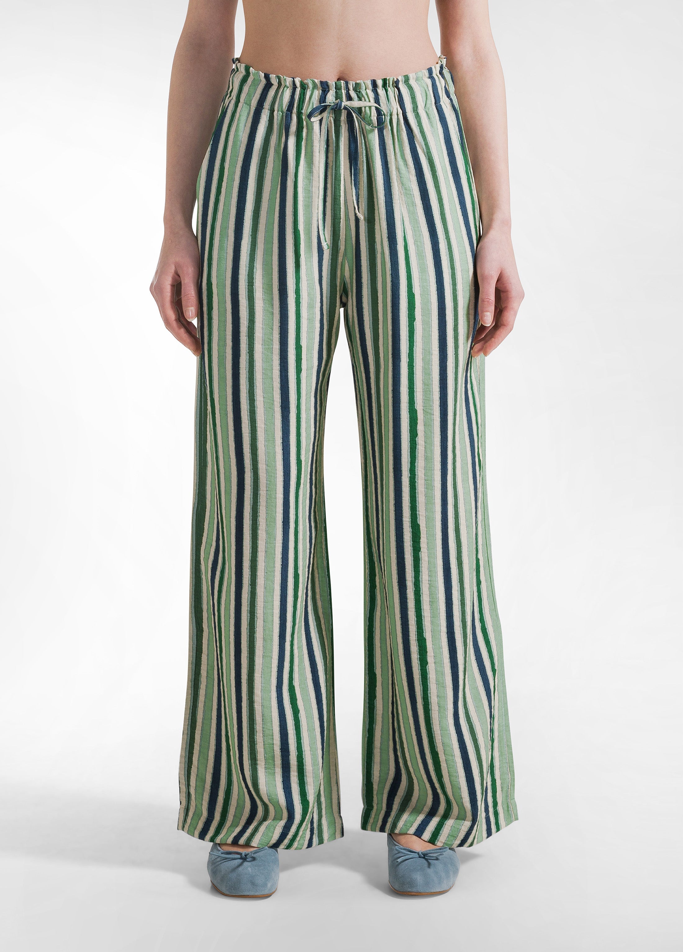 deha-pantalone-palazzo-a-righe-verde-in-crepe-di-viscosa image 2