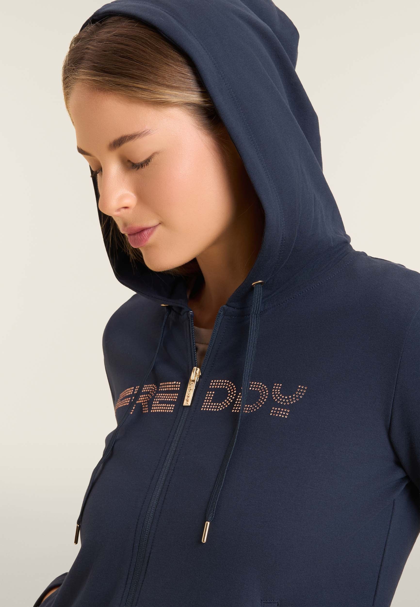 freddy-felpa-donna-con-zip-cappuccio-e-banda-logata-strass image 4