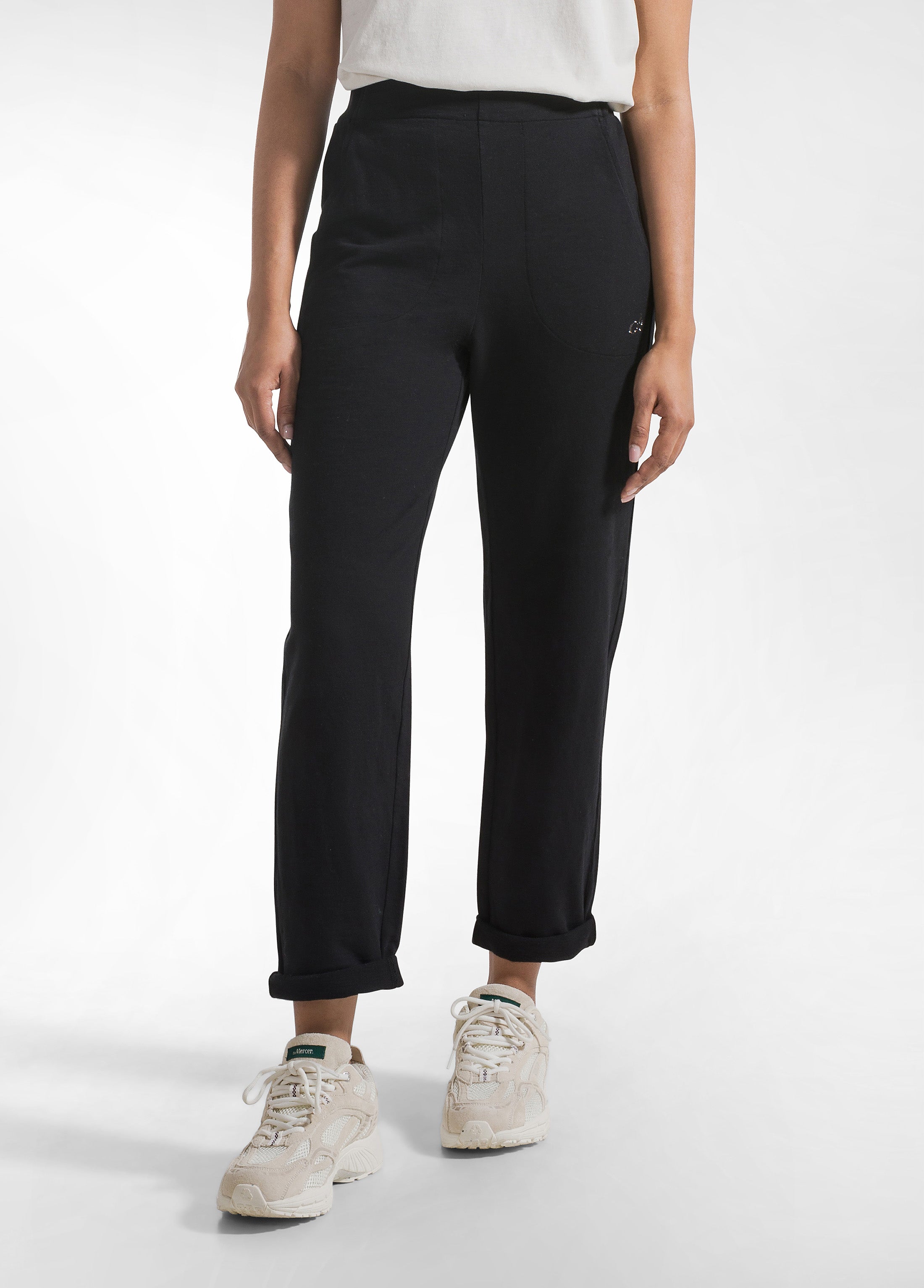 deha-d42665-pantaloni-dritti-in-cotone-fiammato-nero image 2