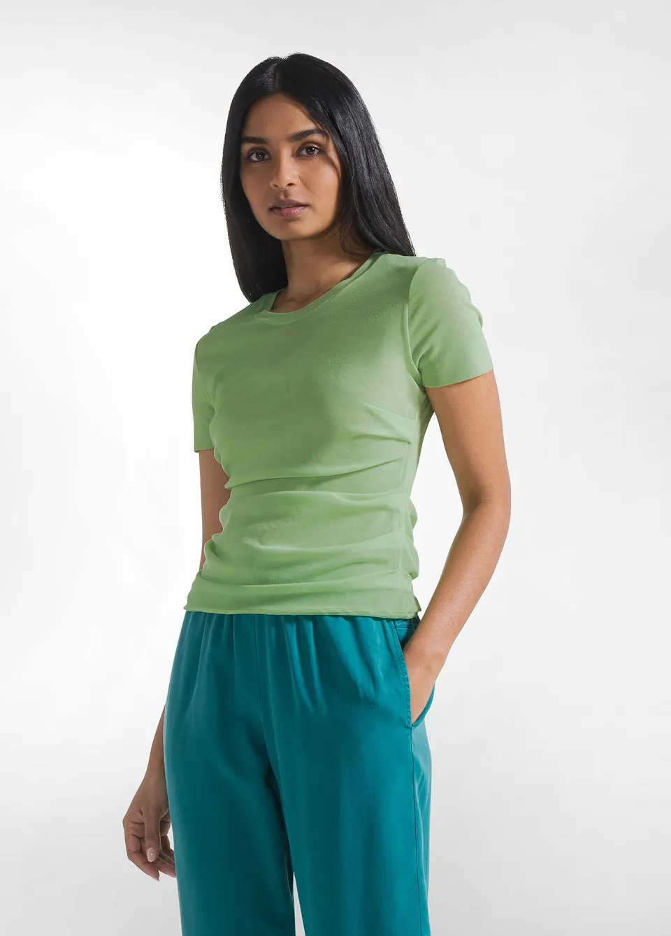 deha-d42760-t-shirt-plissettata-in-doppio-strato-di-tulle-verde image 1