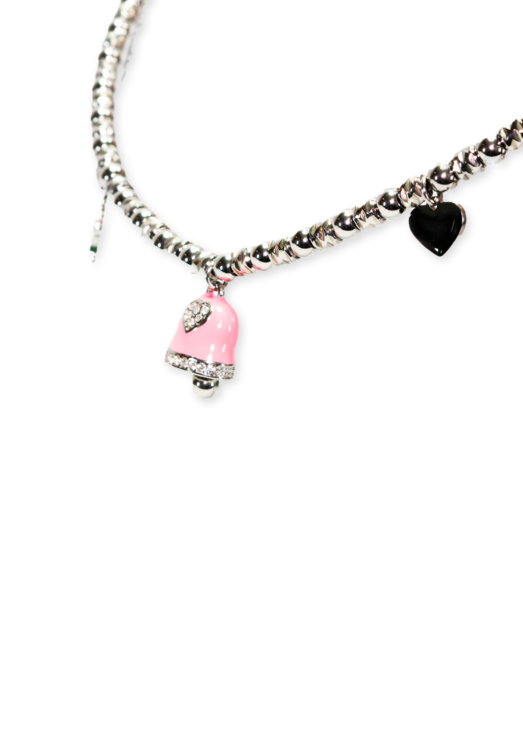 freddy-collana-acciaio-silver-a-sfere-con-charms-rosa-e-strass image 3