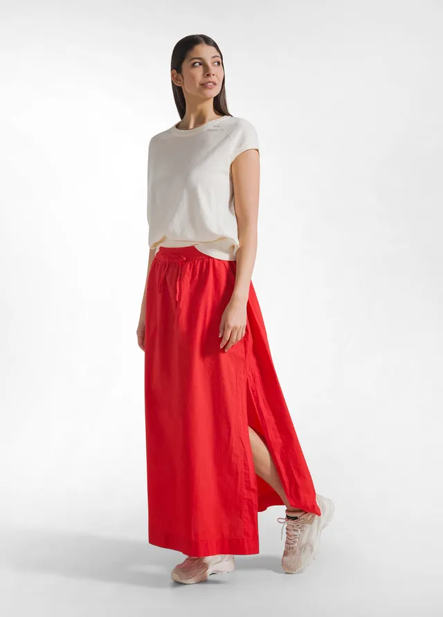 deha-gonna-maxi-in-popeline-effetto-parachute-rosso-con-spacco image 1