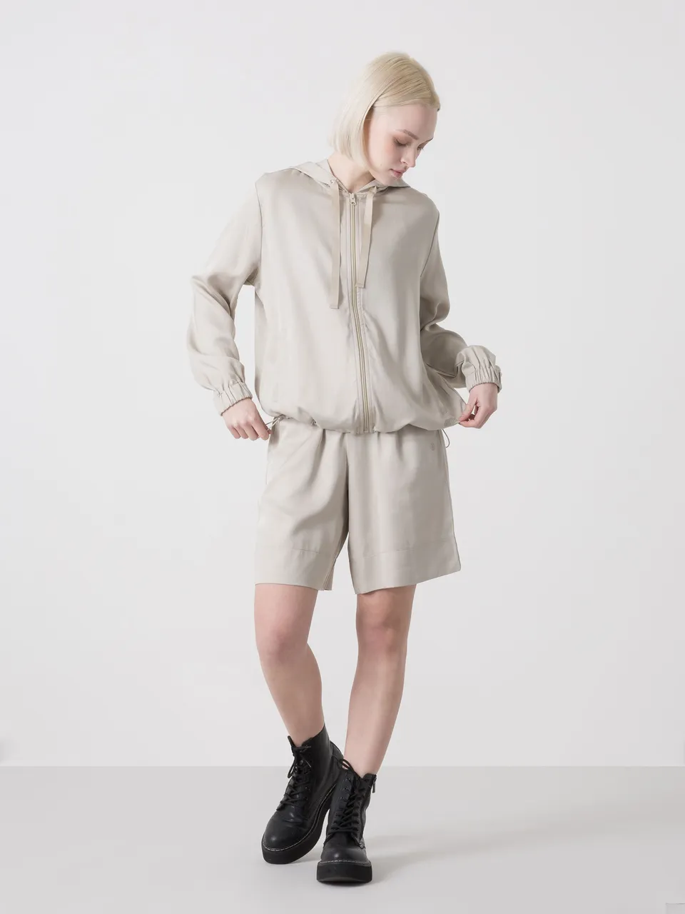 dimensione-danza-felpa-donna-con-cappuccio-full-zip-in-tencel-popeline-leggero image 1