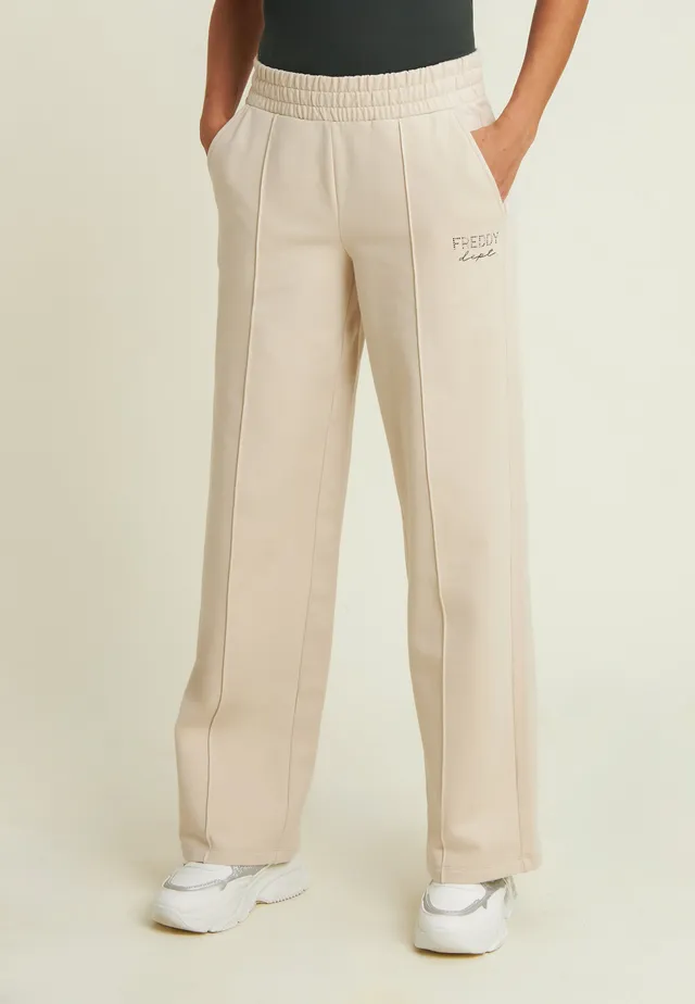 freddy-pantaloni-wide-leg-donna-con-cucitura-centrale-e-logo-in-borchie image 1