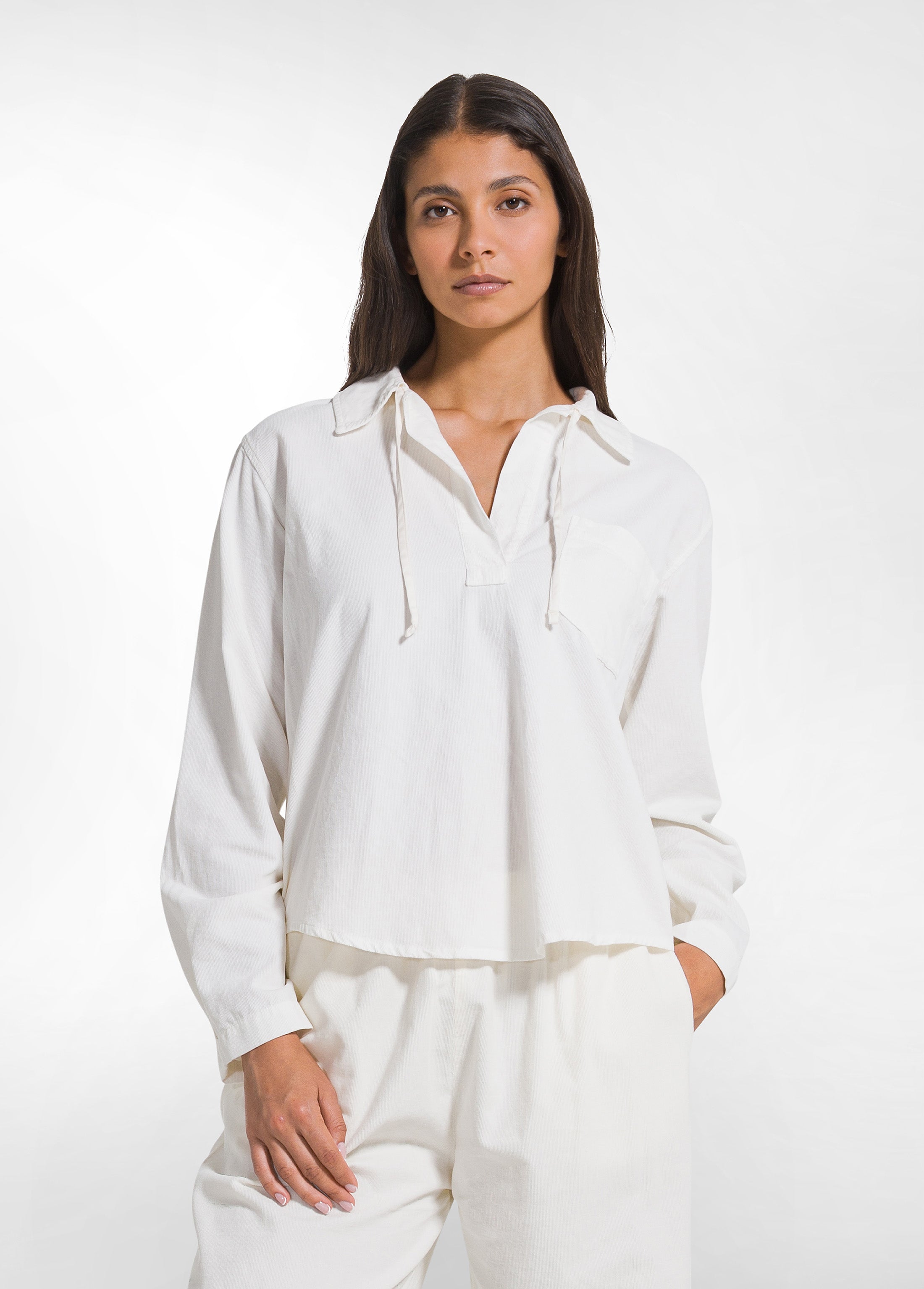 deha-d52351-polo-in-velluto-mille-righe-bianco image 1