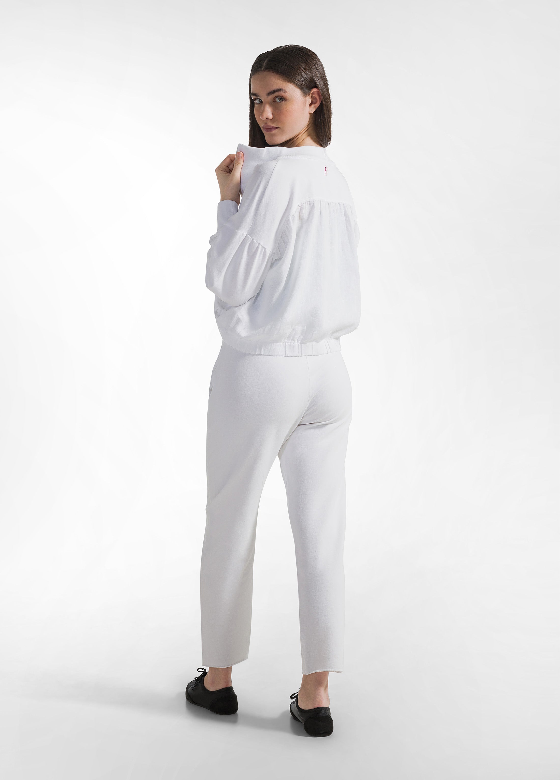 deha-felpa-con-zip-combinata-lino-cotone-bianco-collo-alto image 3