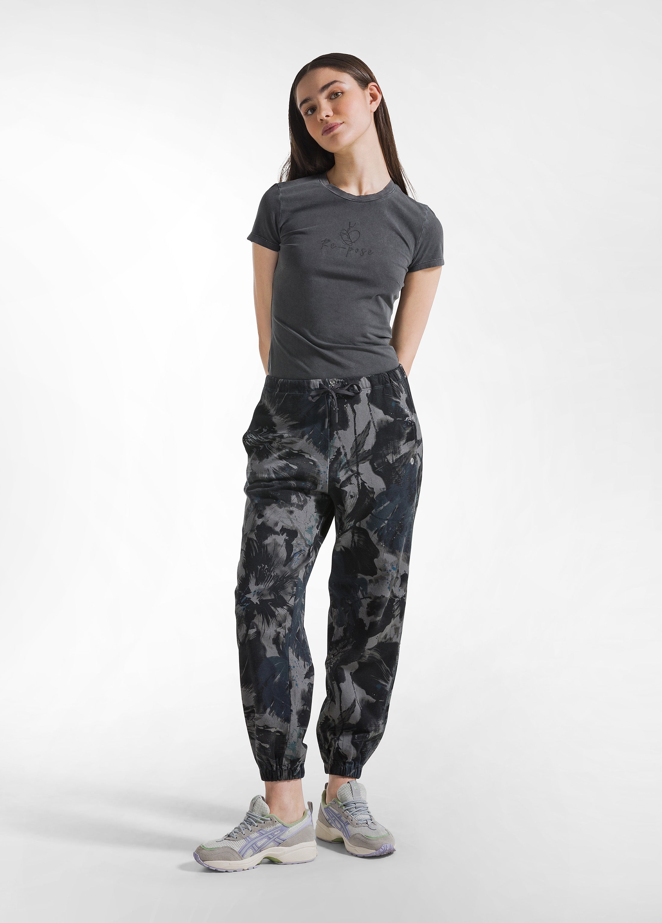 deha-pantalone-in-felpa-stampa-flower-blu-pantaloni-cotone-leisurewear image 1