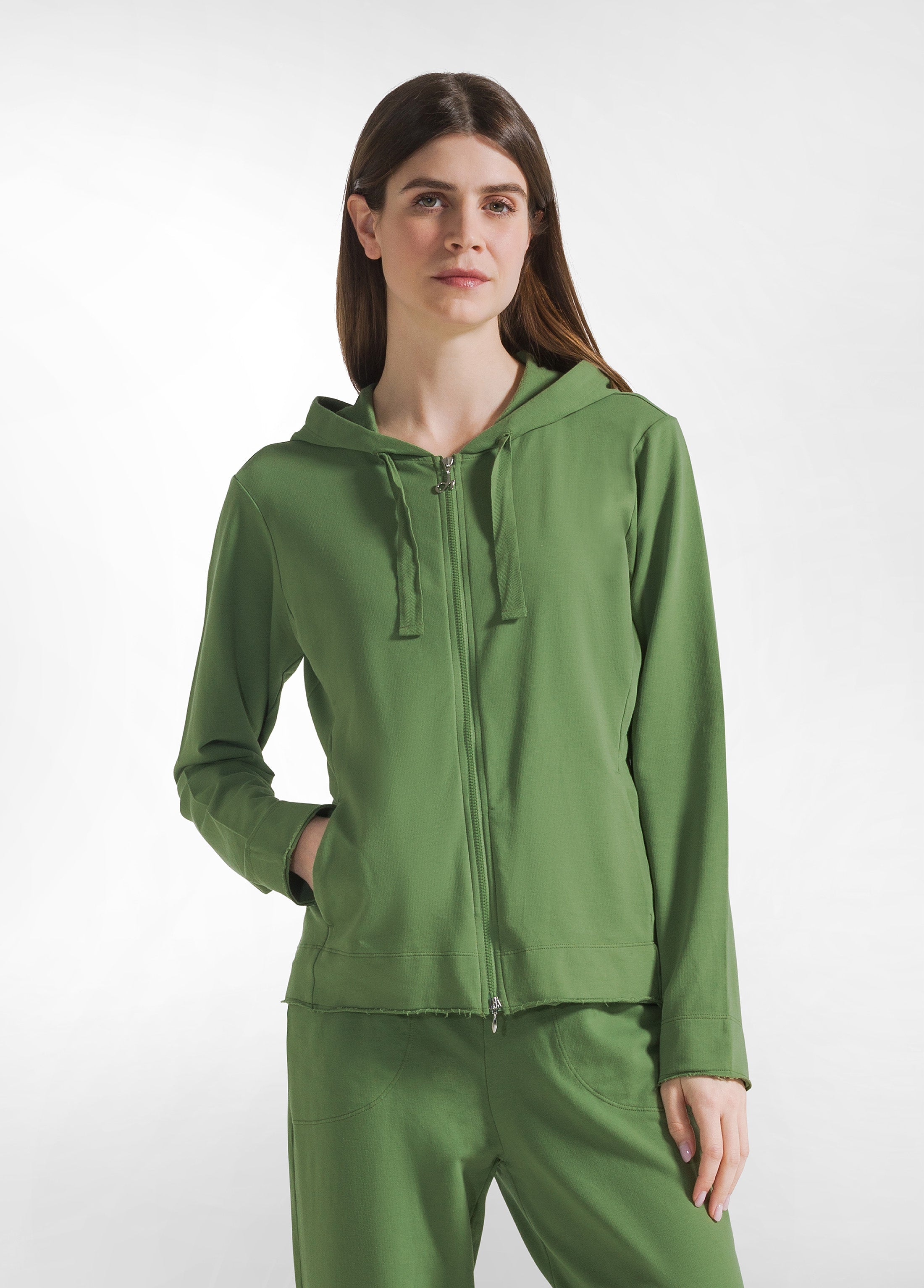 deha-felpa-donna-core-leggera-con-zip-e-cappuccio-verde image 1