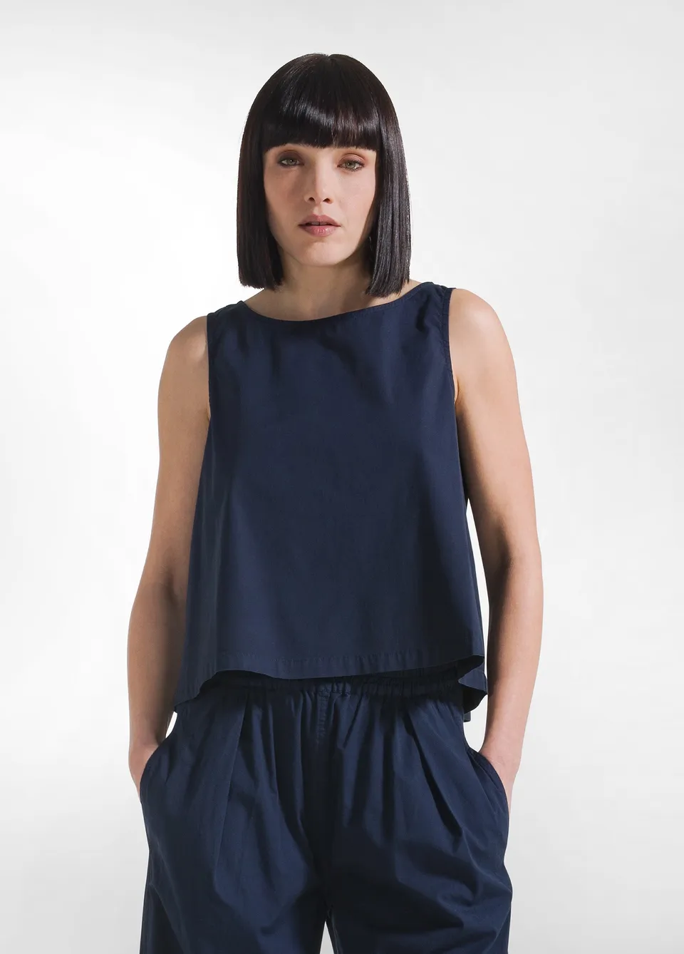 deha-d42540-top-in-popline-elasticizzato-blu image 1