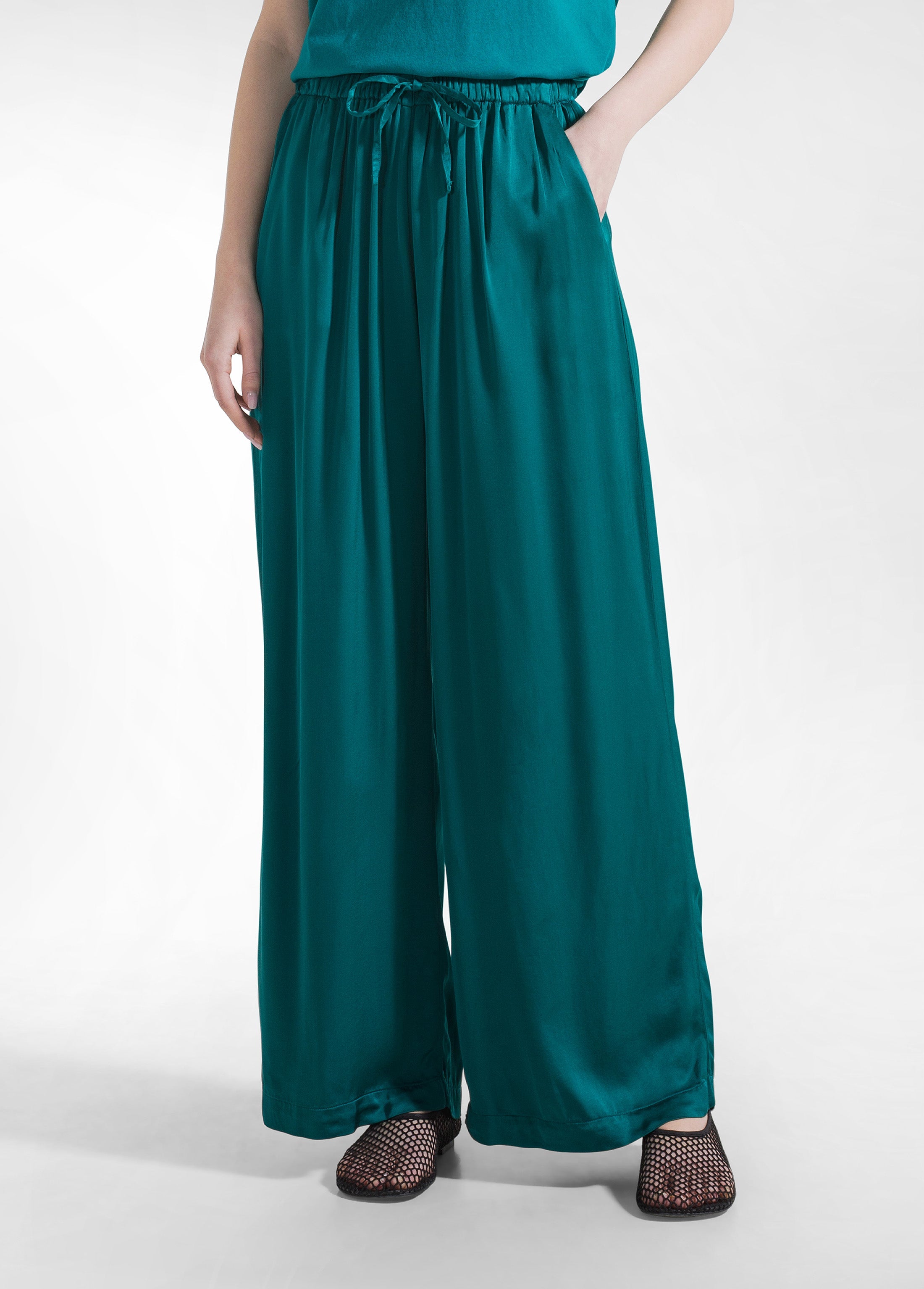deha-d42445-pantaloni-palazzo-in-satin-verde image 2