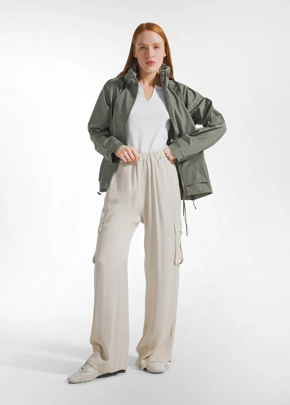 deha-pantalone-cargo-palazzo-in-raso-beige image 1