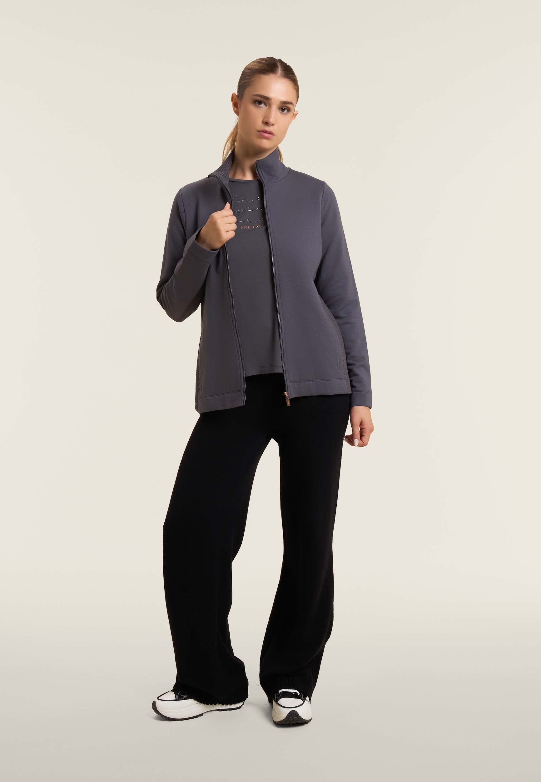 freddy-felpa-donna-full-zip-modal-con-inserti-micro-trecce image 2