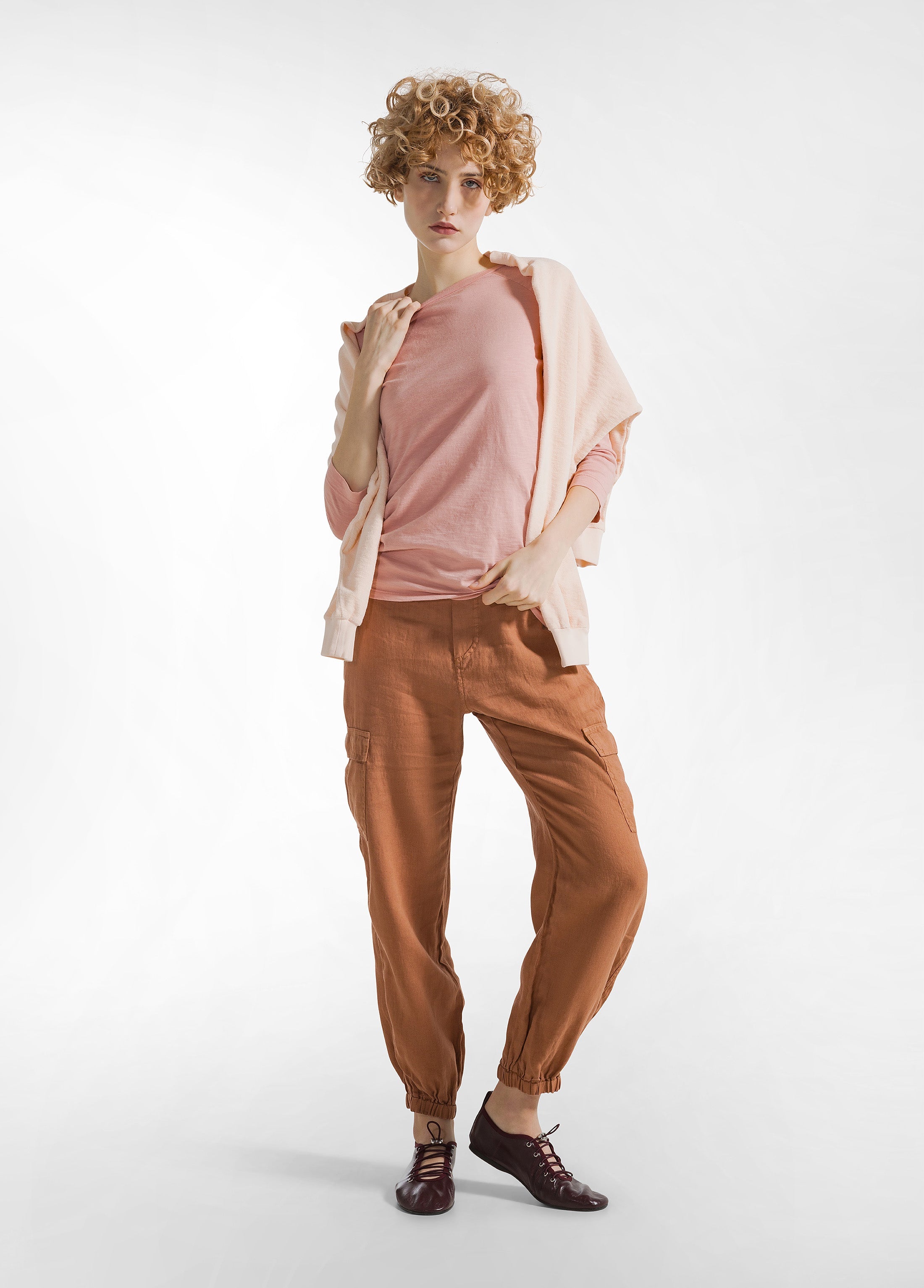 deha-t-shirt-manica-3-4-in-jersey-fiammato-rosa-maglia-cotone image 4