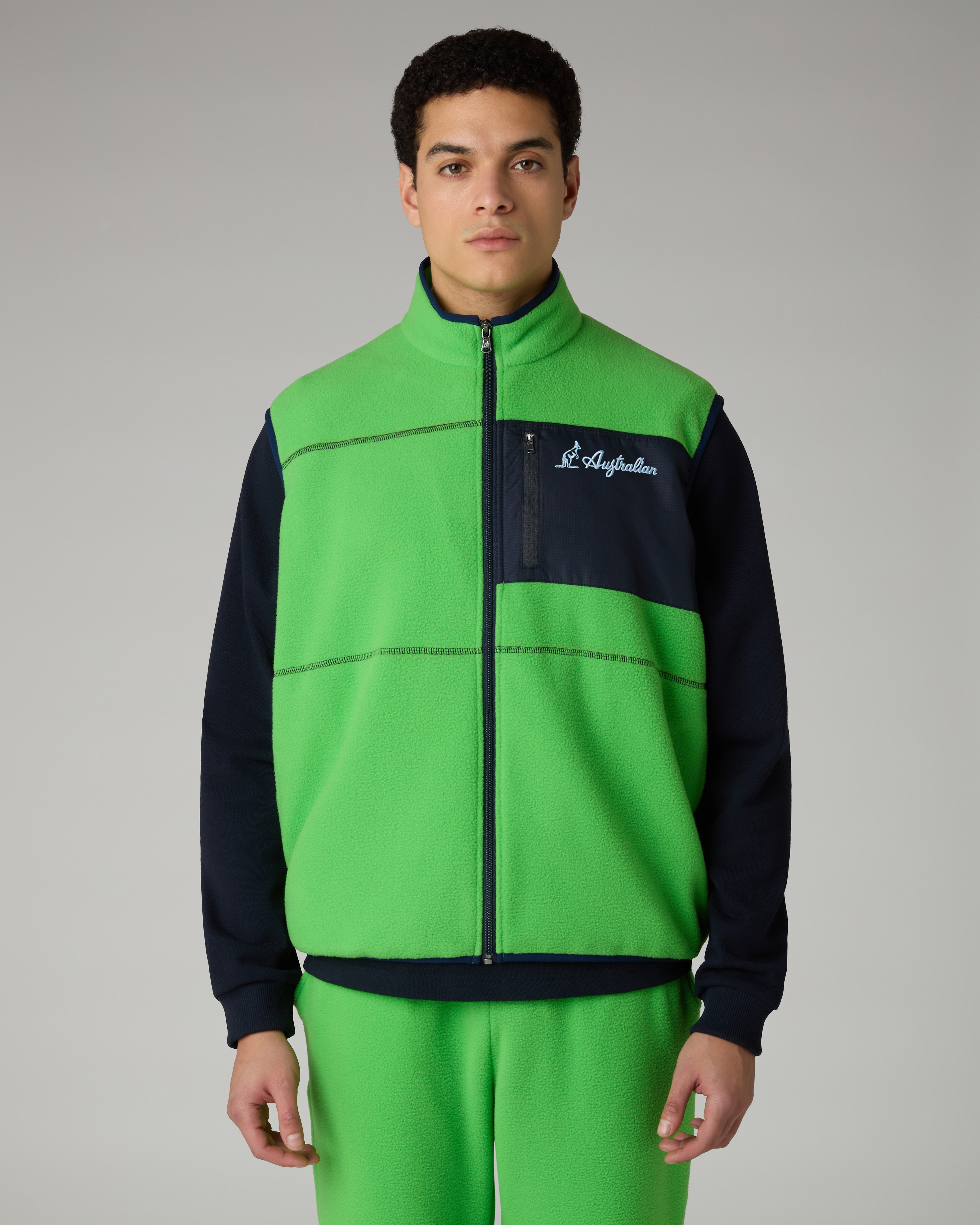 australian-color-block-gilet-pile-con-zip-uomo image 1