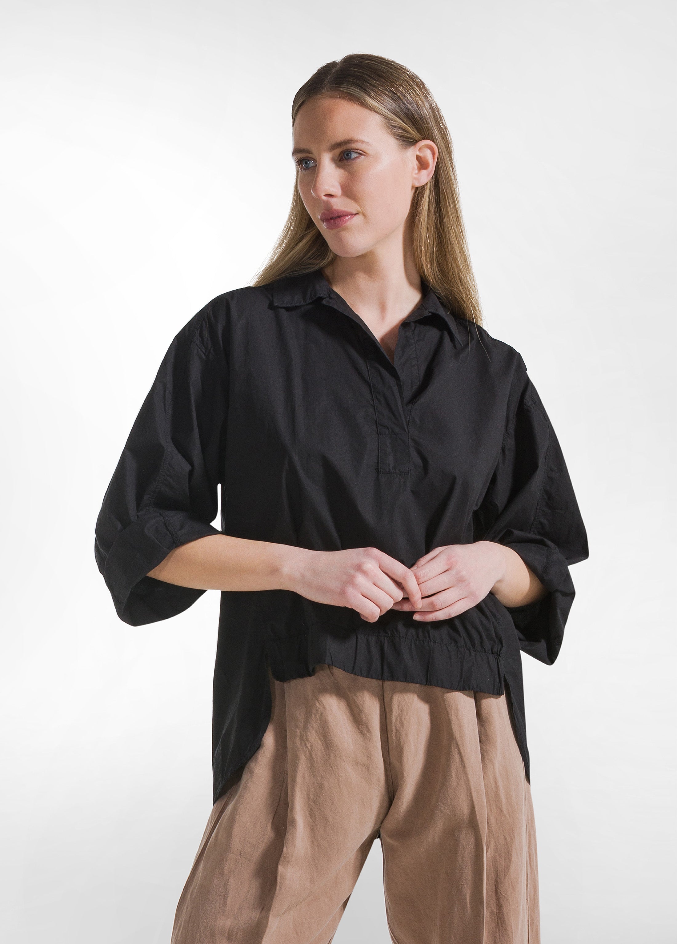 deha-d42720-polo-in-popeline-effetto-parachute-nero image 1