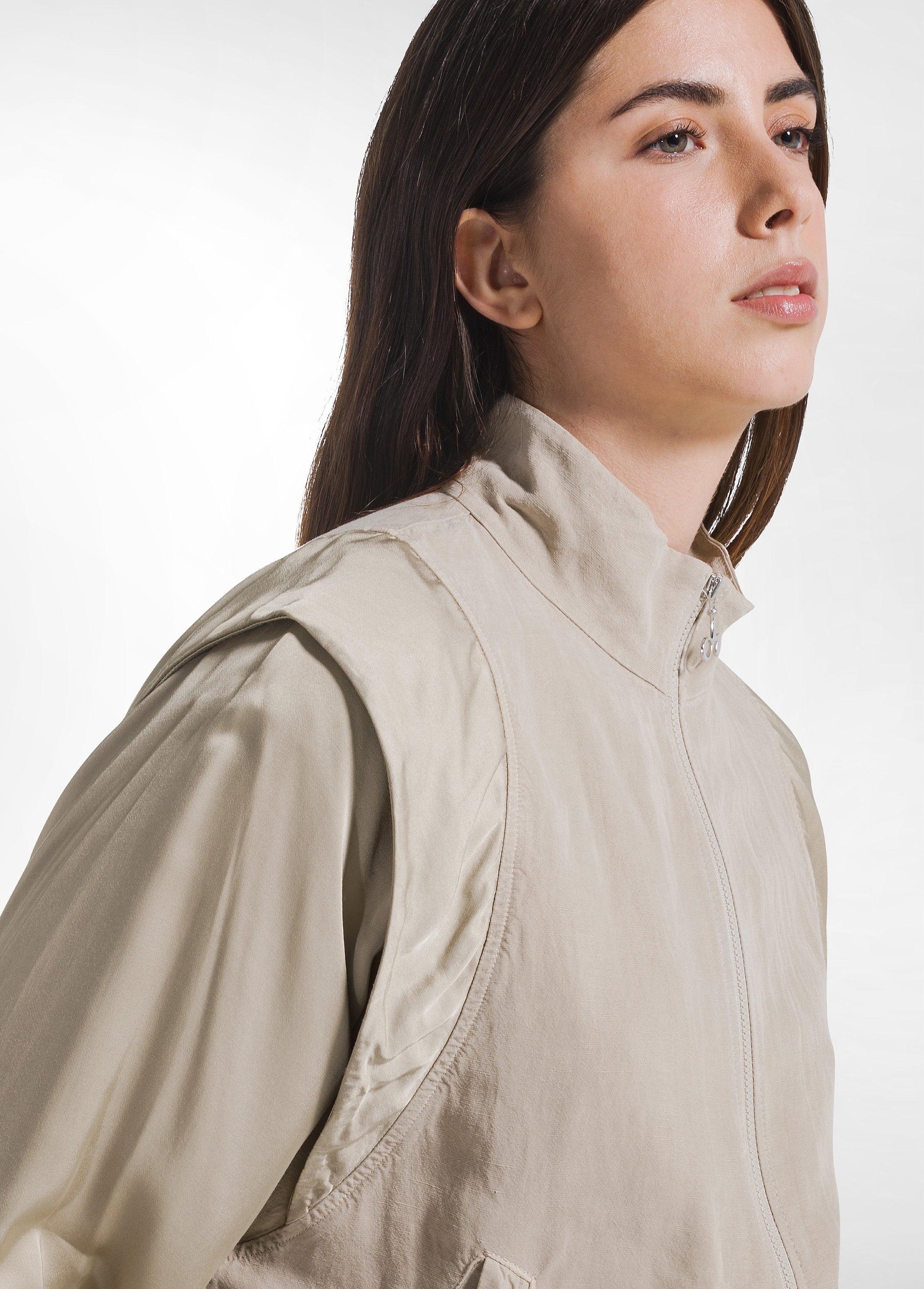 deha-bomber-in-lino-con-maniche-in-satin-e-zip-beige-d42480 image 3