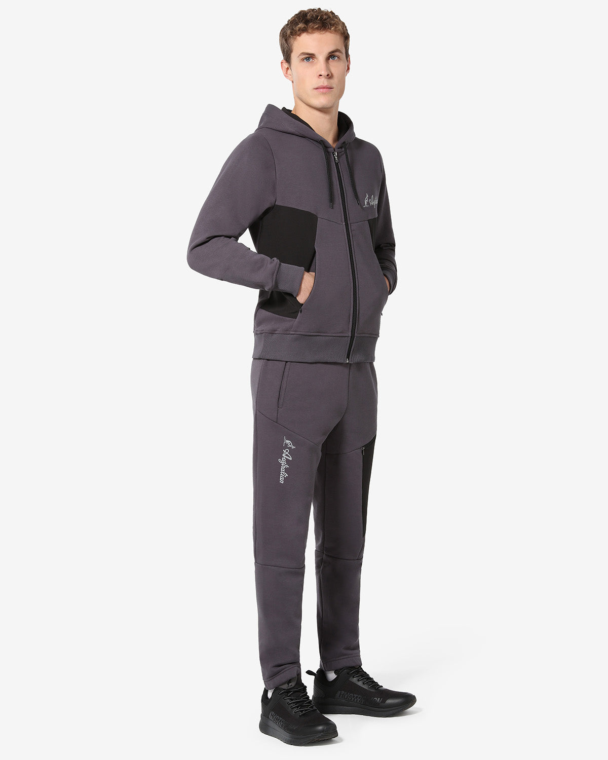 australian-tek-fleece-jacket-sportswear-con-cappuccio-grigio-titanio-made-in-ita image 2