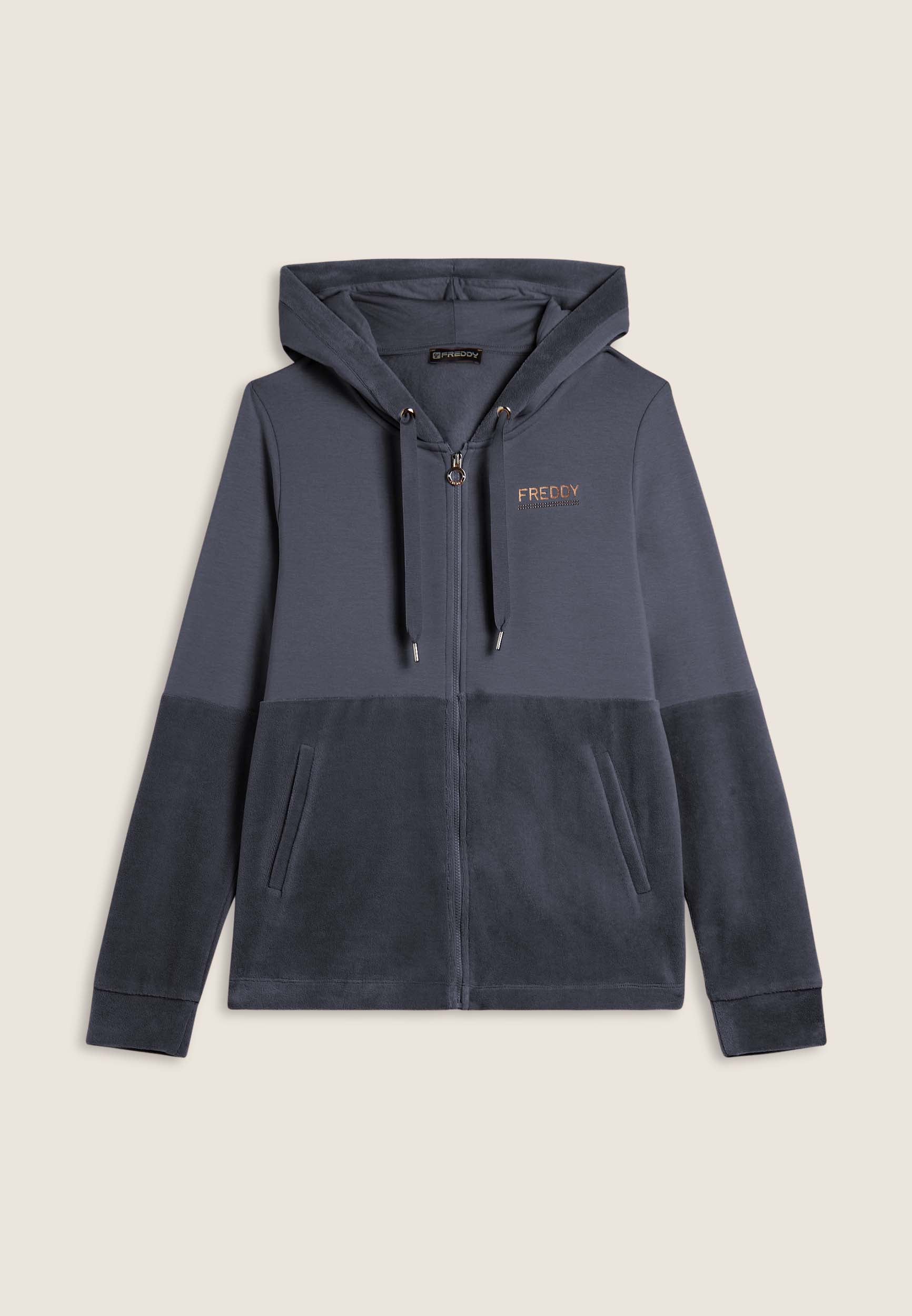 freddy-felpa-donna-full-zip-con-cappuccio-e-fondo-in-velluto image 8