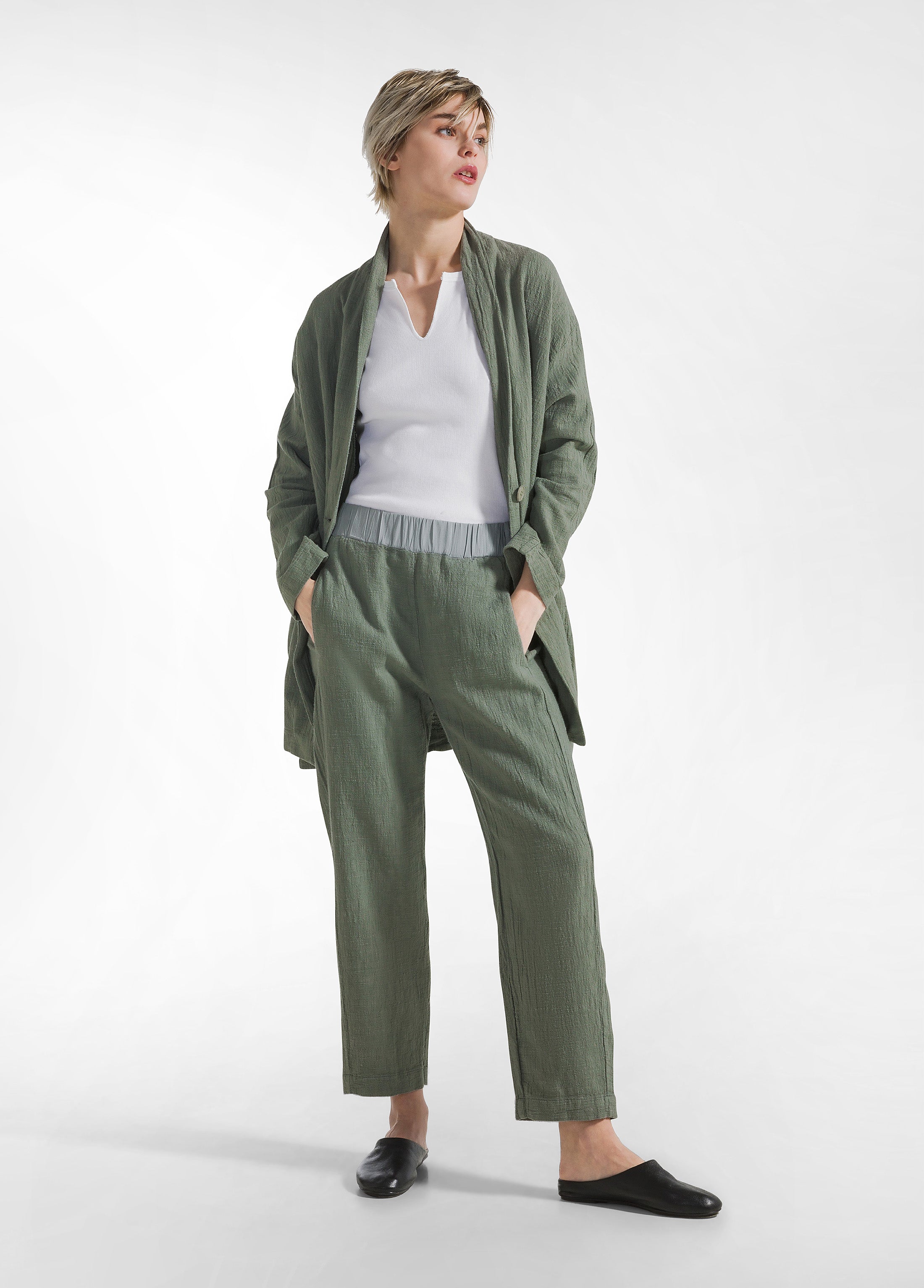 deha-pantalone-carrot-in-tweed-di-cotone-verde image 1