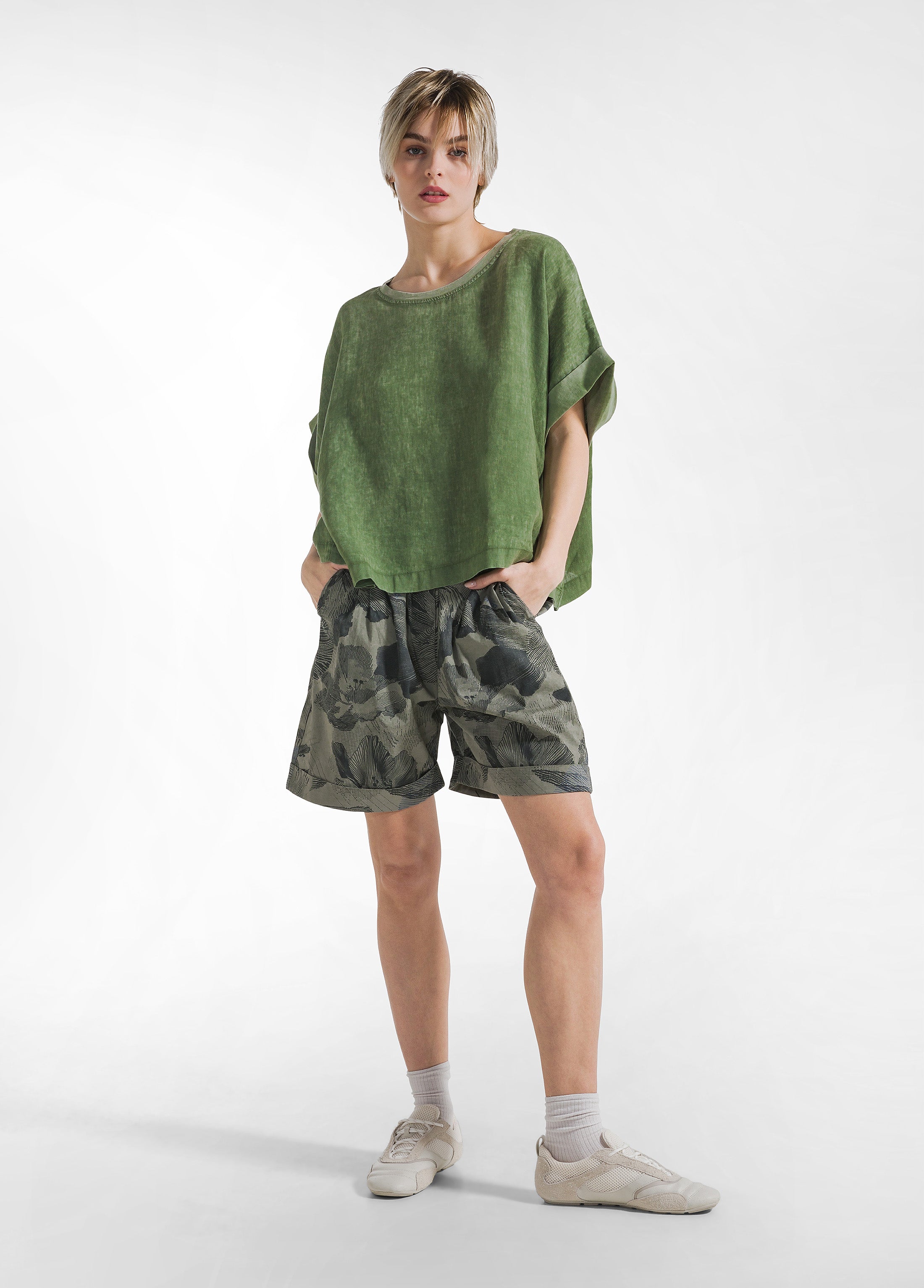 deha-bermuda-in-popeline-stampato-verde-cotone-stretch image 1