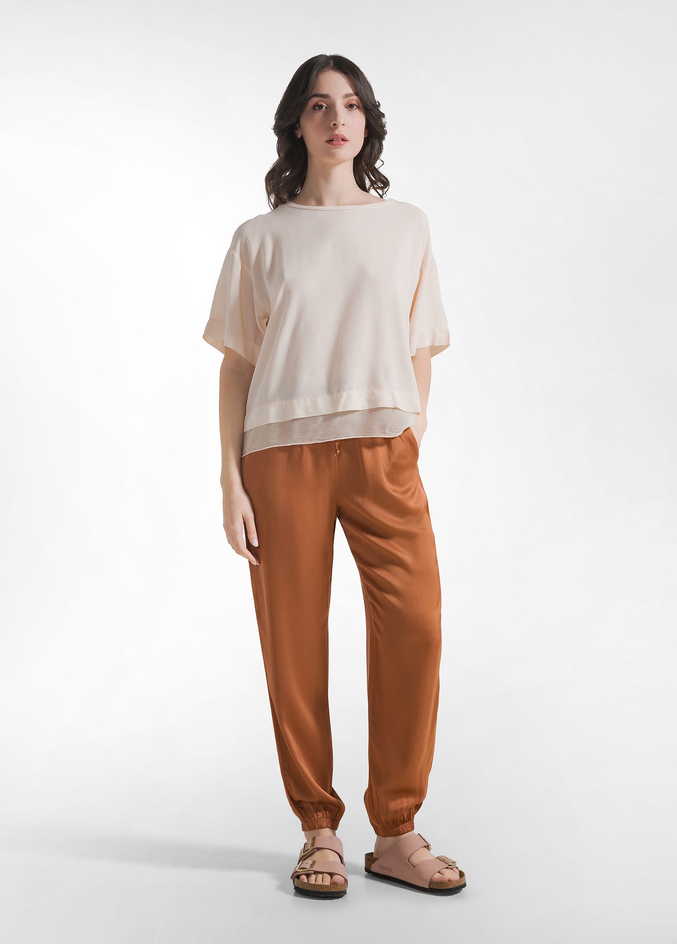 deha-pantalone-jogger-in-raso-di-viscosa-marrone image 1