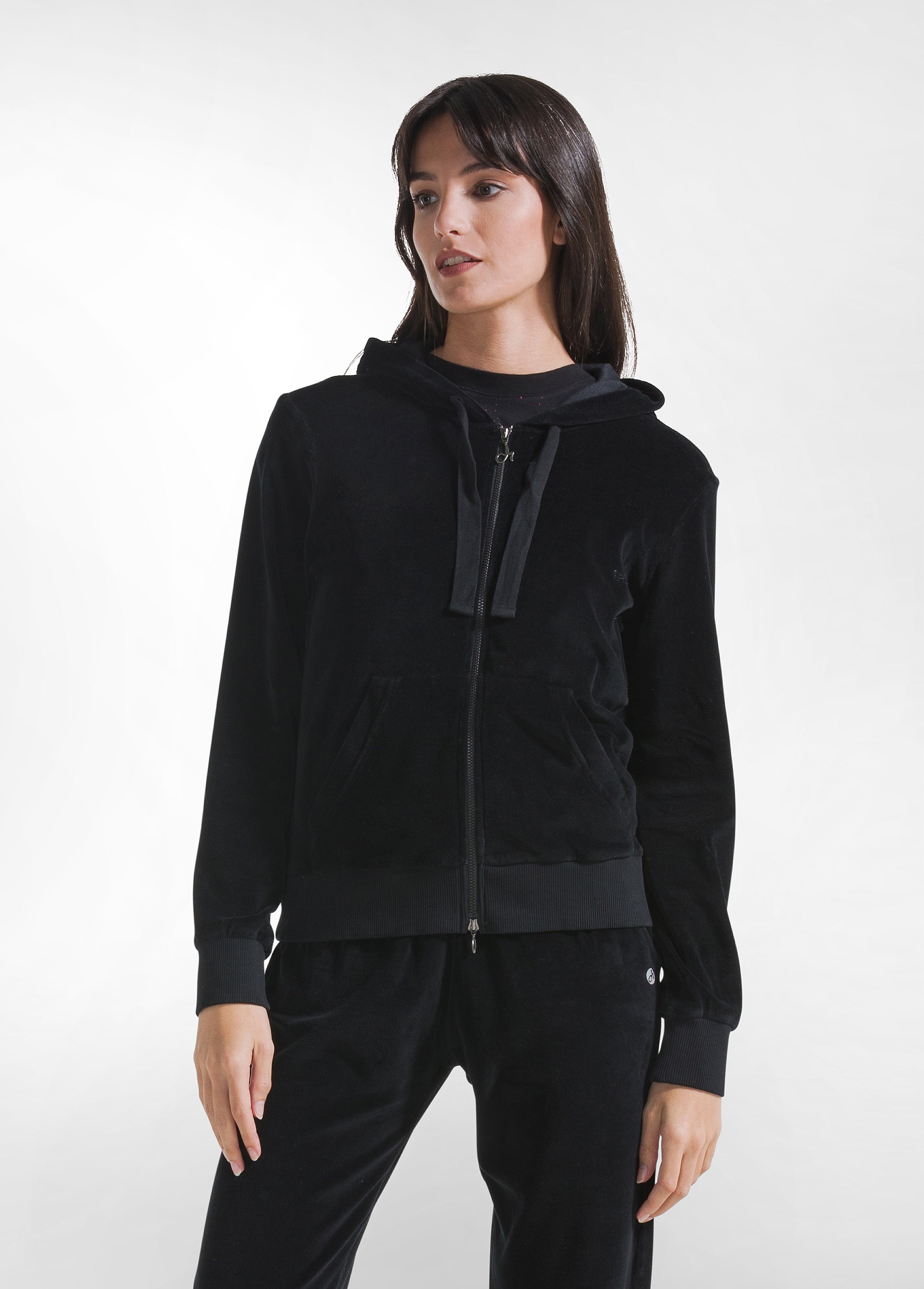 deha-felpa-in-ciniglia-con-zip-e-cappuccio-nero image 1