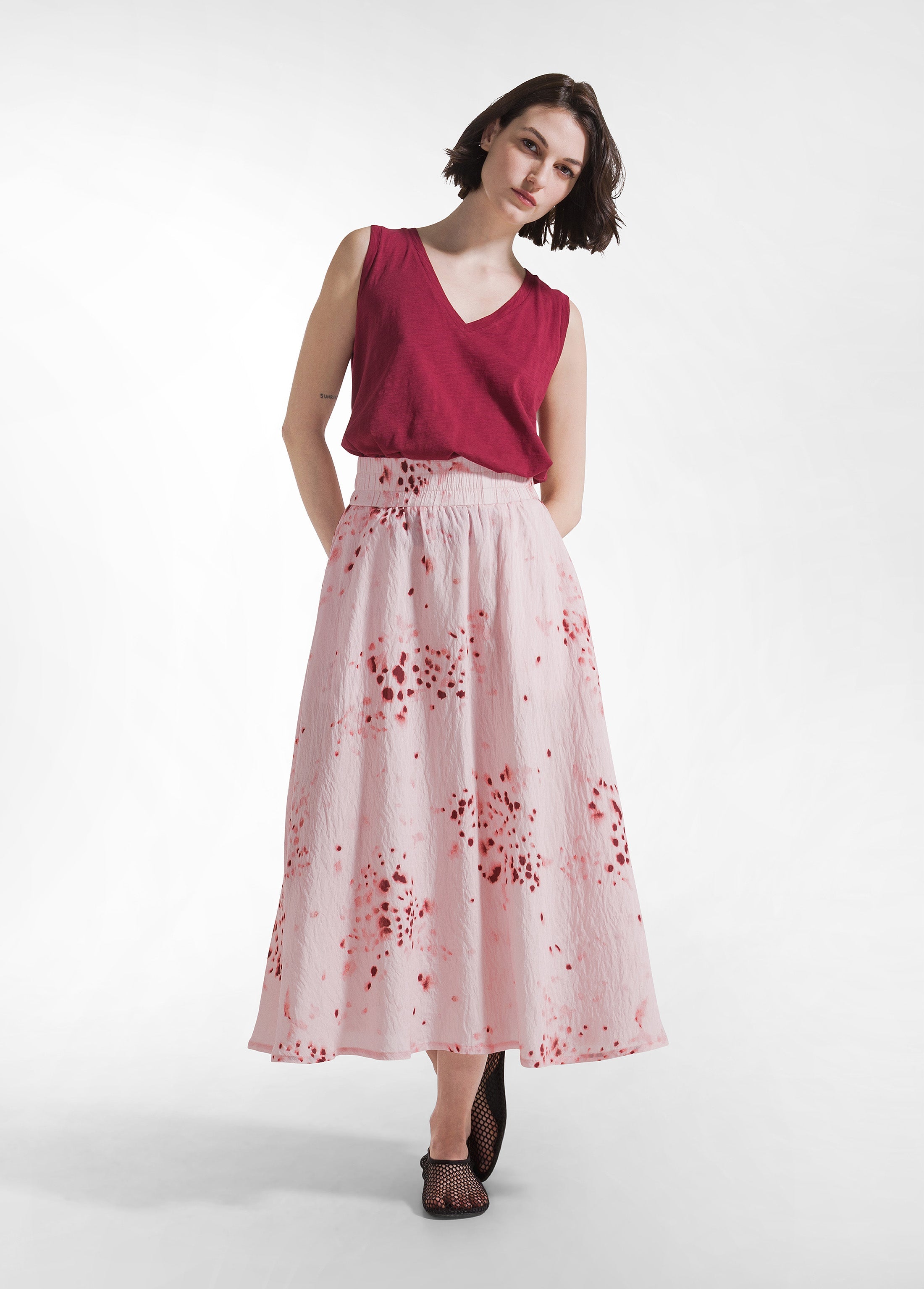 deha-gonna-in-viscosa-crinkle-rosa-stampa-allover image 1