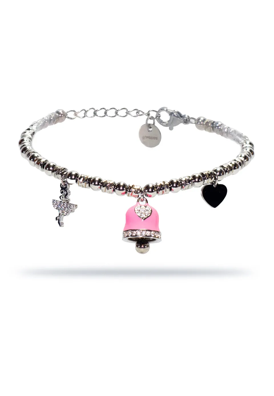 freddy-bracciale-in-acciaio-silver-a-sfere-con-charms-rosa-e-strass image 1