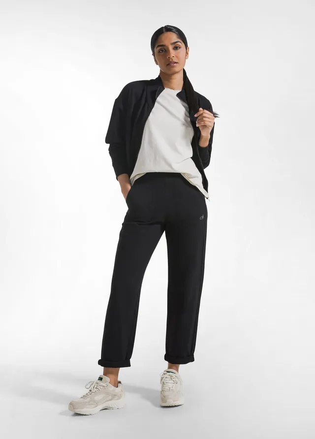 deha-d42665-pantaloni-dritti-in-cotone-fiammato-nero image 1