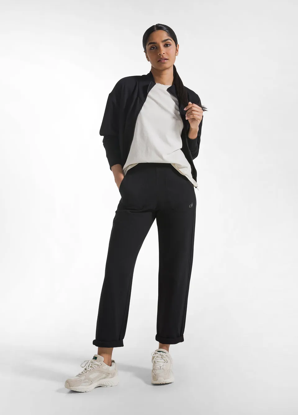deha-d42665-pantaloni-dritti-in-cotone-fiammato-nero image 1