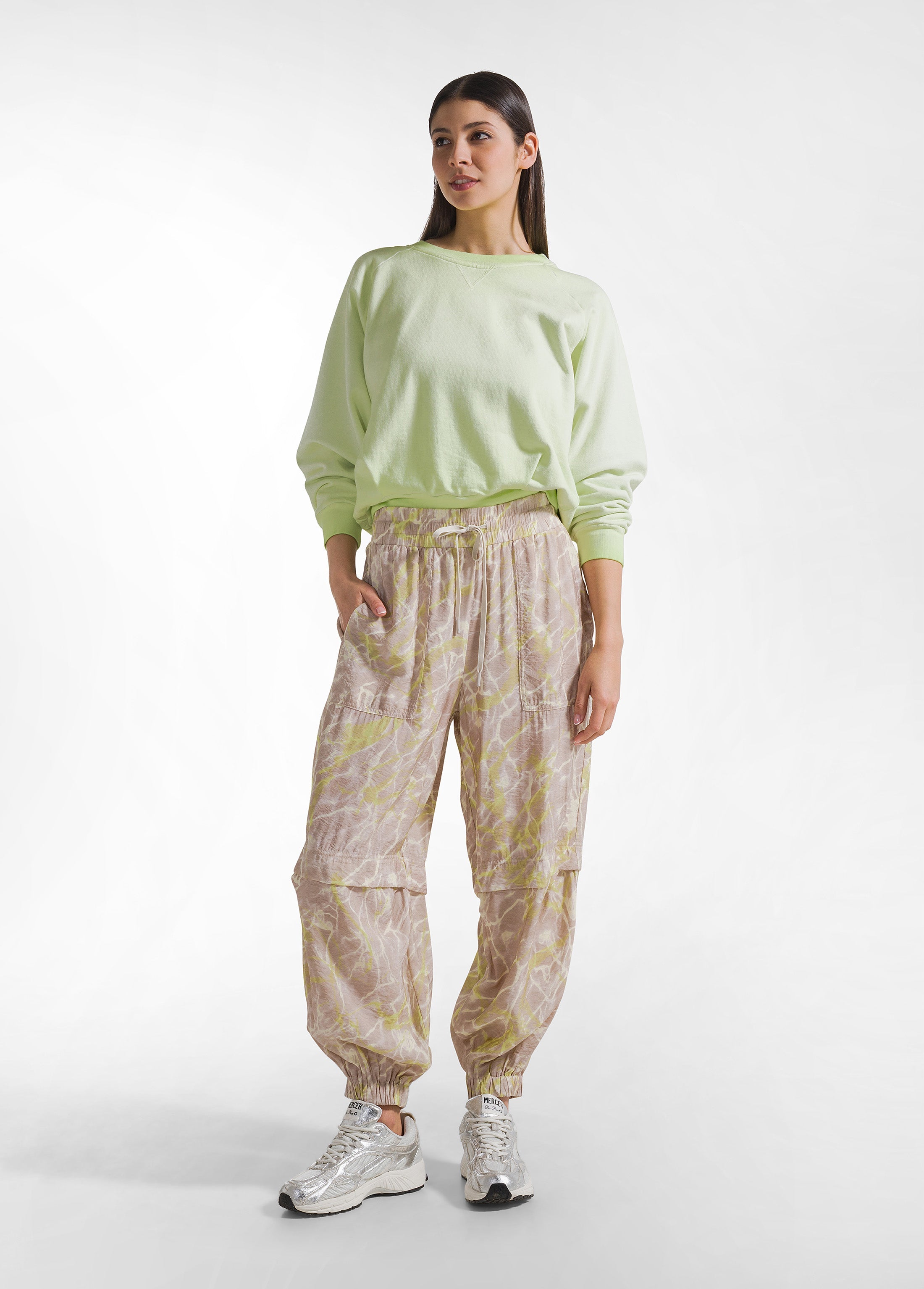 deha-jogger-allover-in-viscosa-effetto-stropicciato-beige image 1
